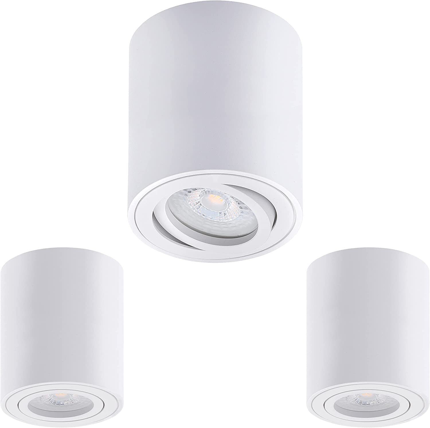 warmweiß, Oktaplex 5W Aufbauspots Stück 3 lighting 380 Kelvin weiß schwenkbar wechselbar, Höhe LED 230V Leuchtmittel 30° Deckenstrahler inkl. LED Dimmbar, Leuchtmittel Lumen, 3000 80mm