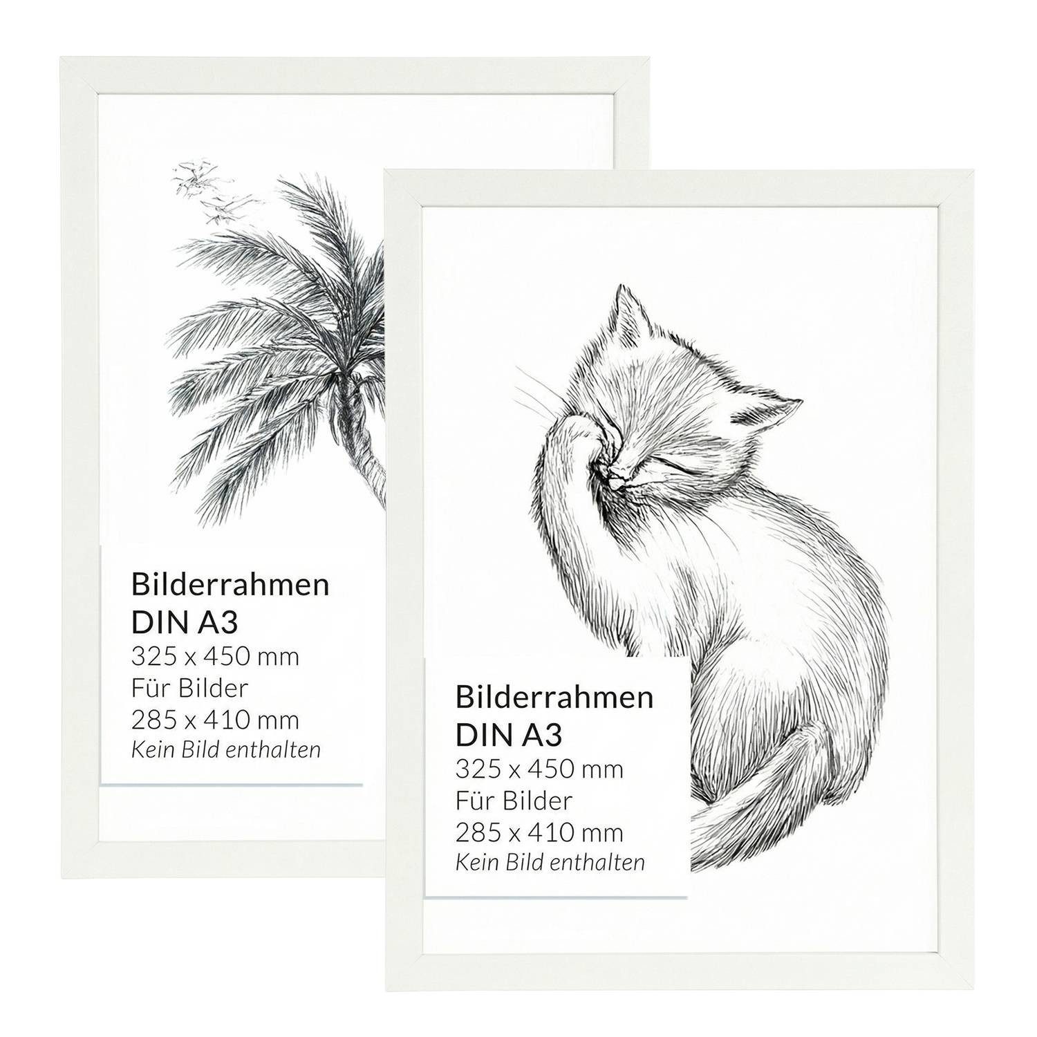 Licht-Erlebnisse Bilderrahmen-Set BILDERRAHMEN, (1 St), 2er Set DIN A3 Weiß 45 x 32,5 cm Holz Kunststoff bruchsicher Wand