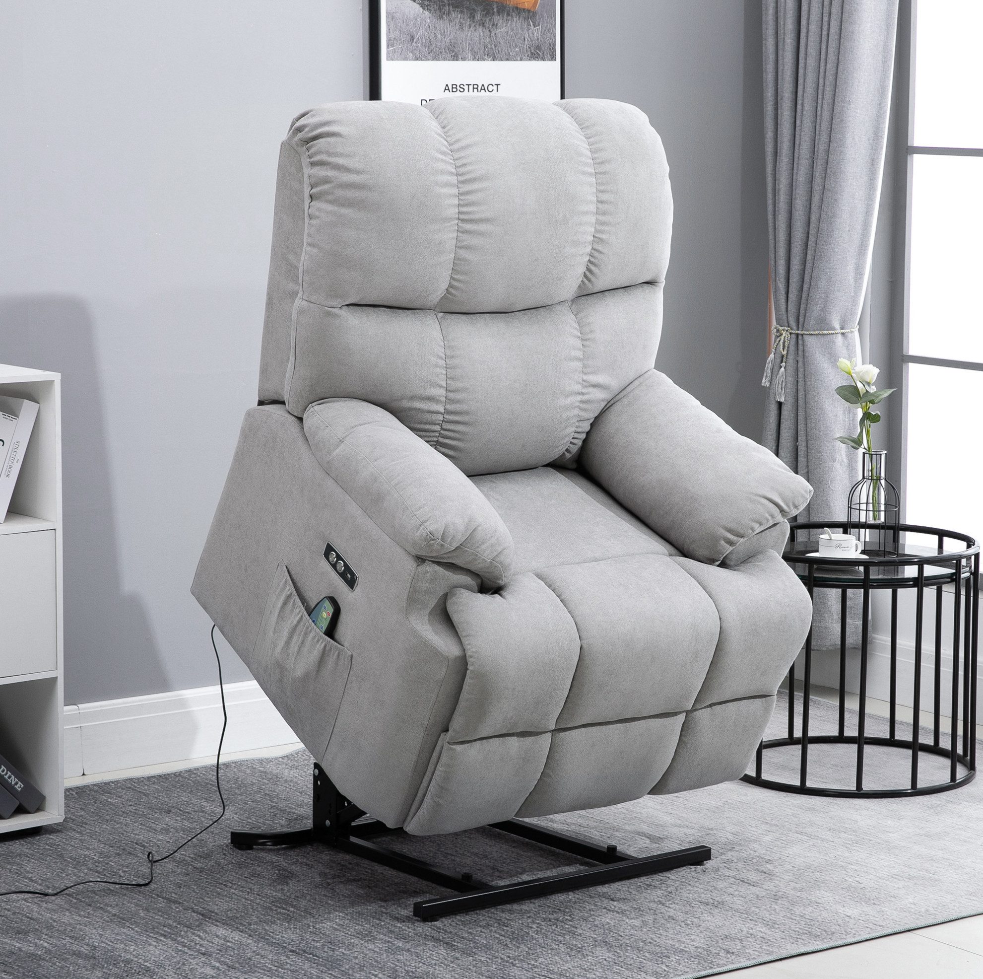 REDOM Massagesessel Sessel mit Aufstehhilfe, verstellbar, USB, grau (Packung, 1-St., Wärmefunktion, verstellbarer Winkel, USB, Fernbedienung), Kurzplüsch Grau 83 x 95 x 105 cm, Wohnzimmer Sessel