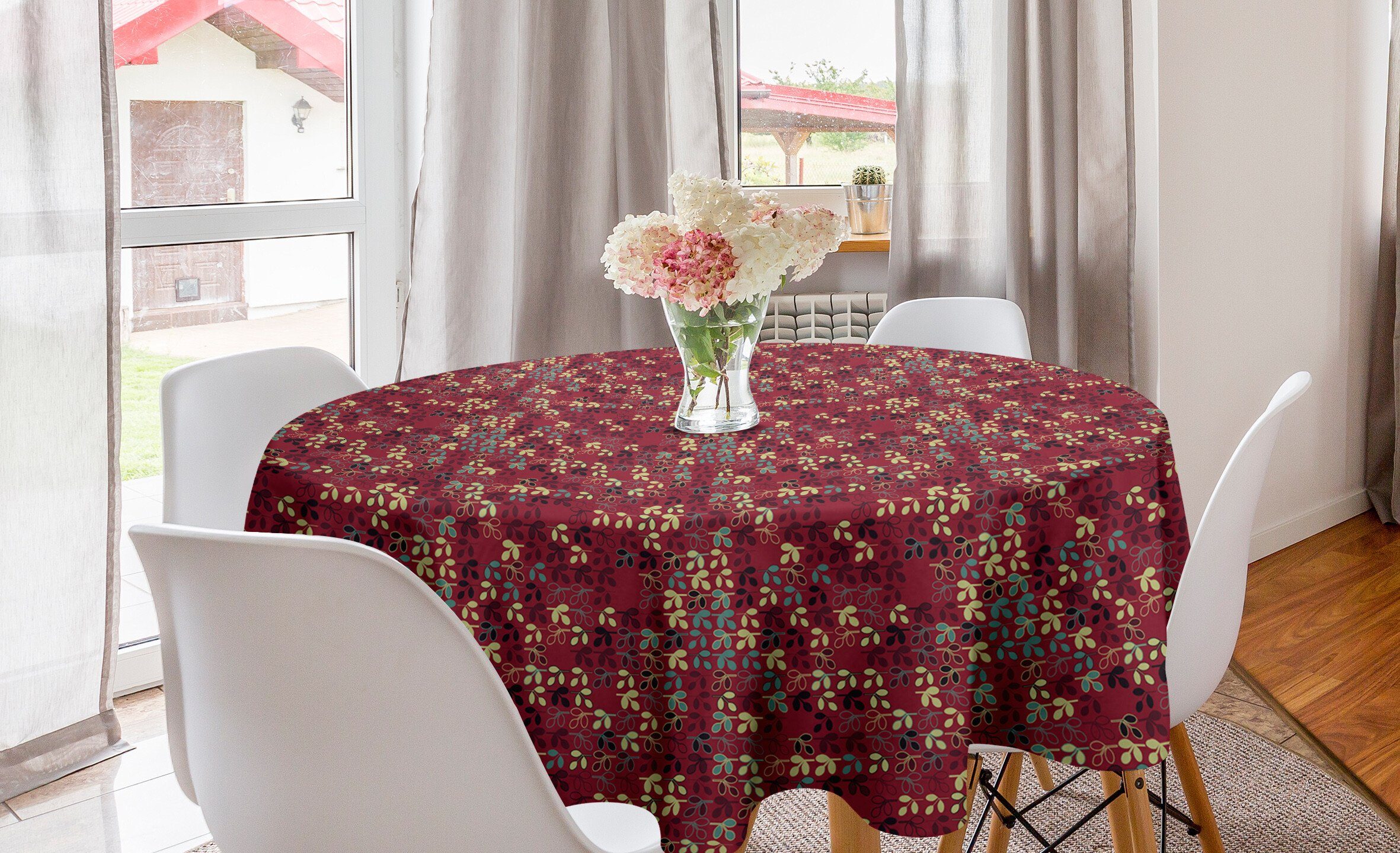 Abakuhaus Tischdecke Kreis Tischdecke Abdeckung für Esszimmer Küche Dekoration, Blätter Laub Silhouette Motiv