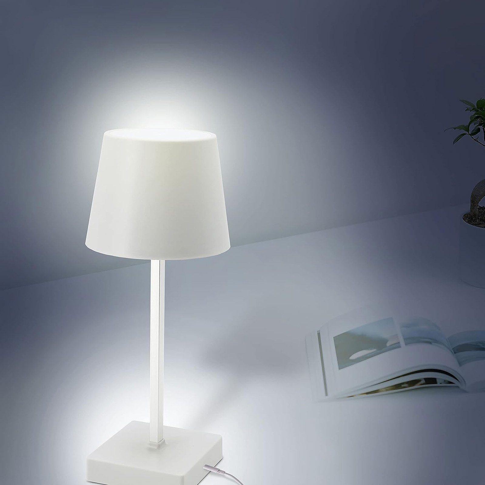 HAC24 Nachttischlampe 2x Dimmbar, Aufladbar, integriert, Nachttischlampe Schreibtischlampe, Touchfunktion Weiß mit Tischleuchte Warmweiß, fest LED