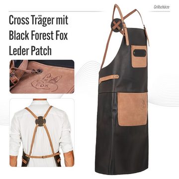 BLACK FOREST FOX Grillschürze X-FOX Büffel Leder Grillschürze BBQ Kochschürze, Büffelleder, Rückenpatch, gekreutzte Träger