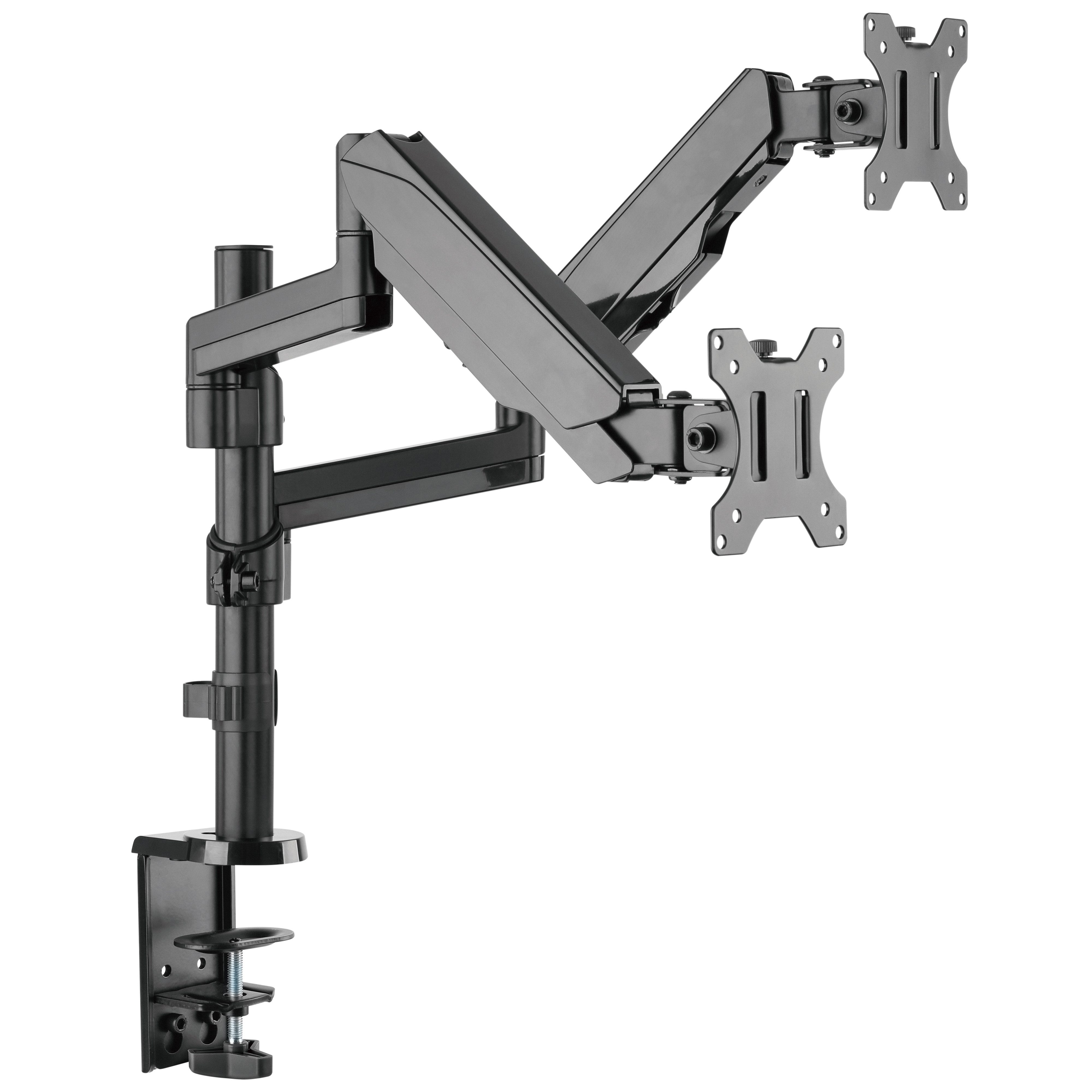 RICOO Monitor-Halterung Monitor Tischhalterung mit Gasdruckfeder für 2 Bildschirme TS9611, (bis 32 Zoll, VESA 75x75 und 100x100, 1-tlg., min. 1 Kg - max. 8 Kg, von 43-81 cm (17"-32) Bildschirm-Diagonale, neigbar +/-35°, schwenkbar +/-90° Dual Monitorständ
