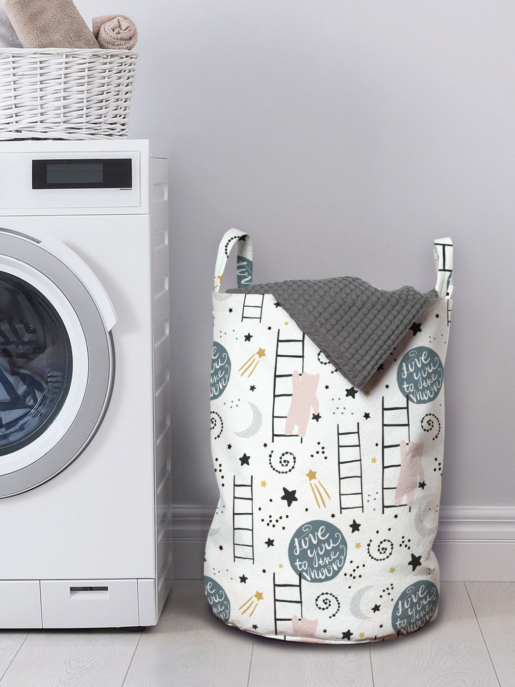 Wäschekorb Wäschesäckchen Abakuhaus Sterne Griffen mit Waschsalons, skandinavisch Bär Cartoon und Kordelzugverschluss für