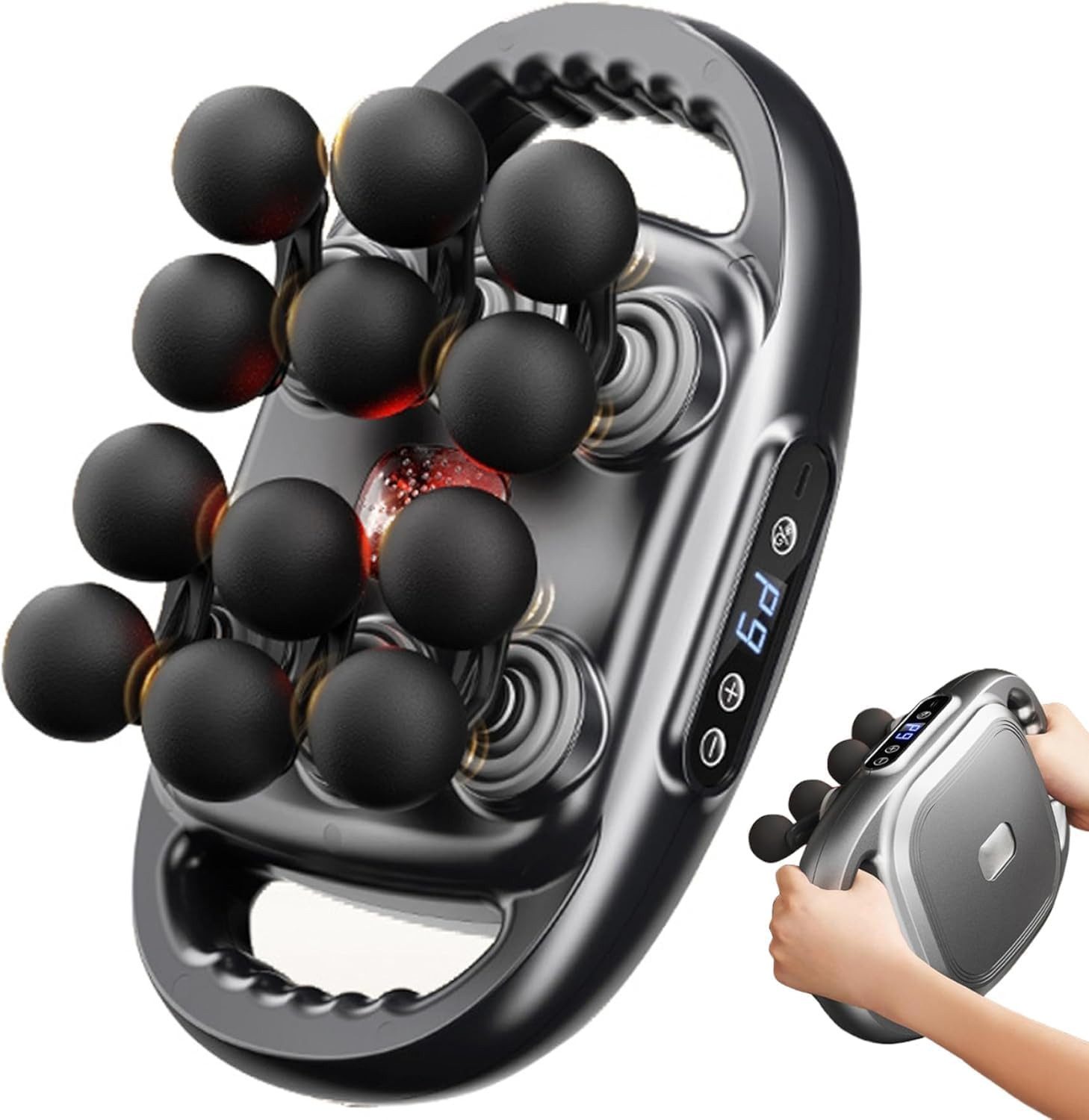 Forrlite Massagegerät Massagegerät, 2-in-1-Nacken-Schulter-Rücken-Massagegerät, mit 12 Massageköpfen, Muskelmassagegerät mit 9 Intensitätsstufen, elektrische Massagepistole