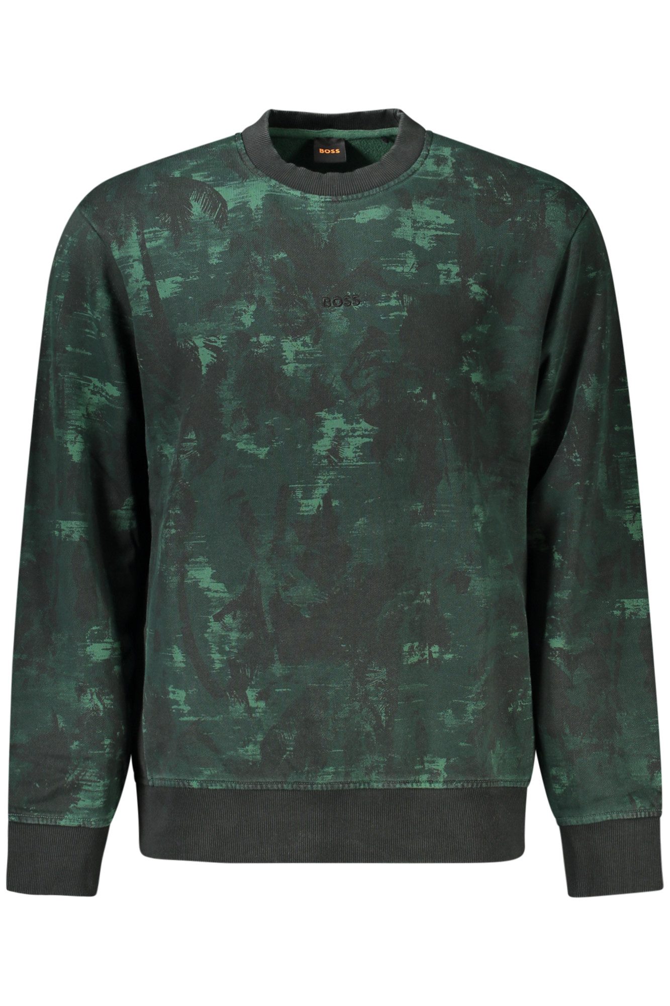 BOSS Sweatshirt Grünes Herren-Sweatshirt: Langarm, rundhals, mit