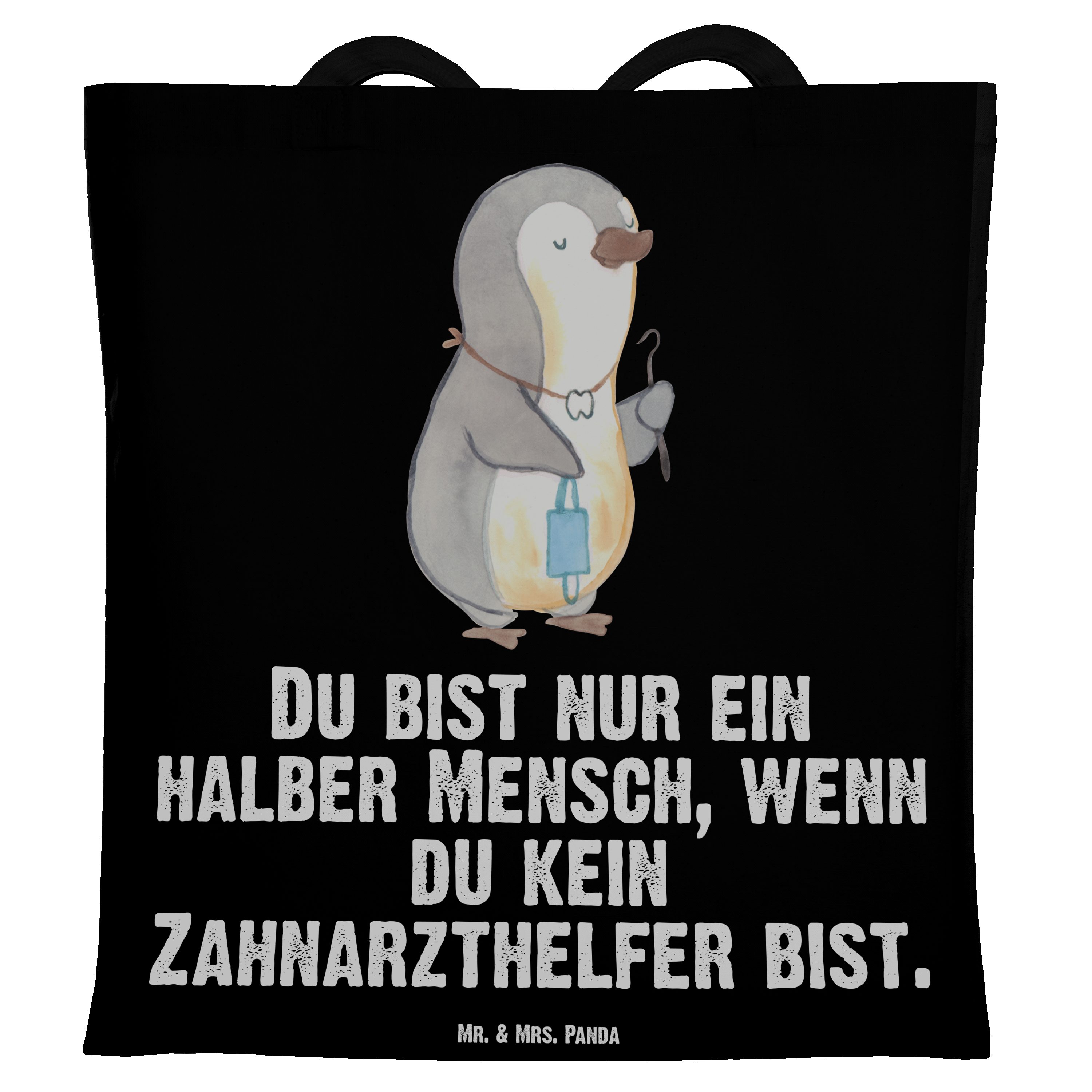 Mrs. Beruf, - Herz Einkaufstasche, Tragetasche Panda - Schwarz & mit Mr. (1-tlg) Geschenk, Zahnarzthelfer