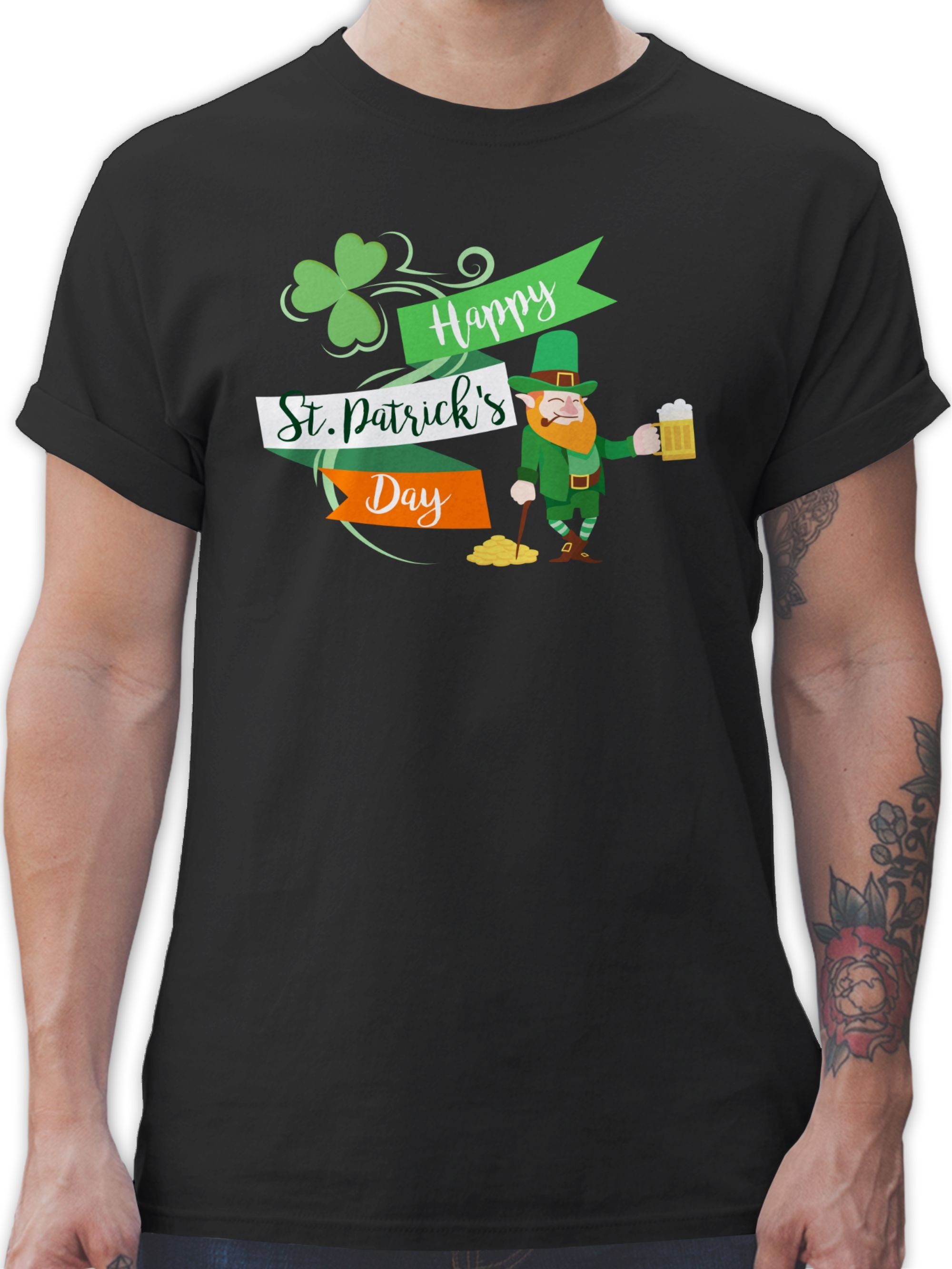 Shirtracer T-Shirt Happy St. Patricks Day Leprechaun Kobold St. Patricks Day 2 Schwarz