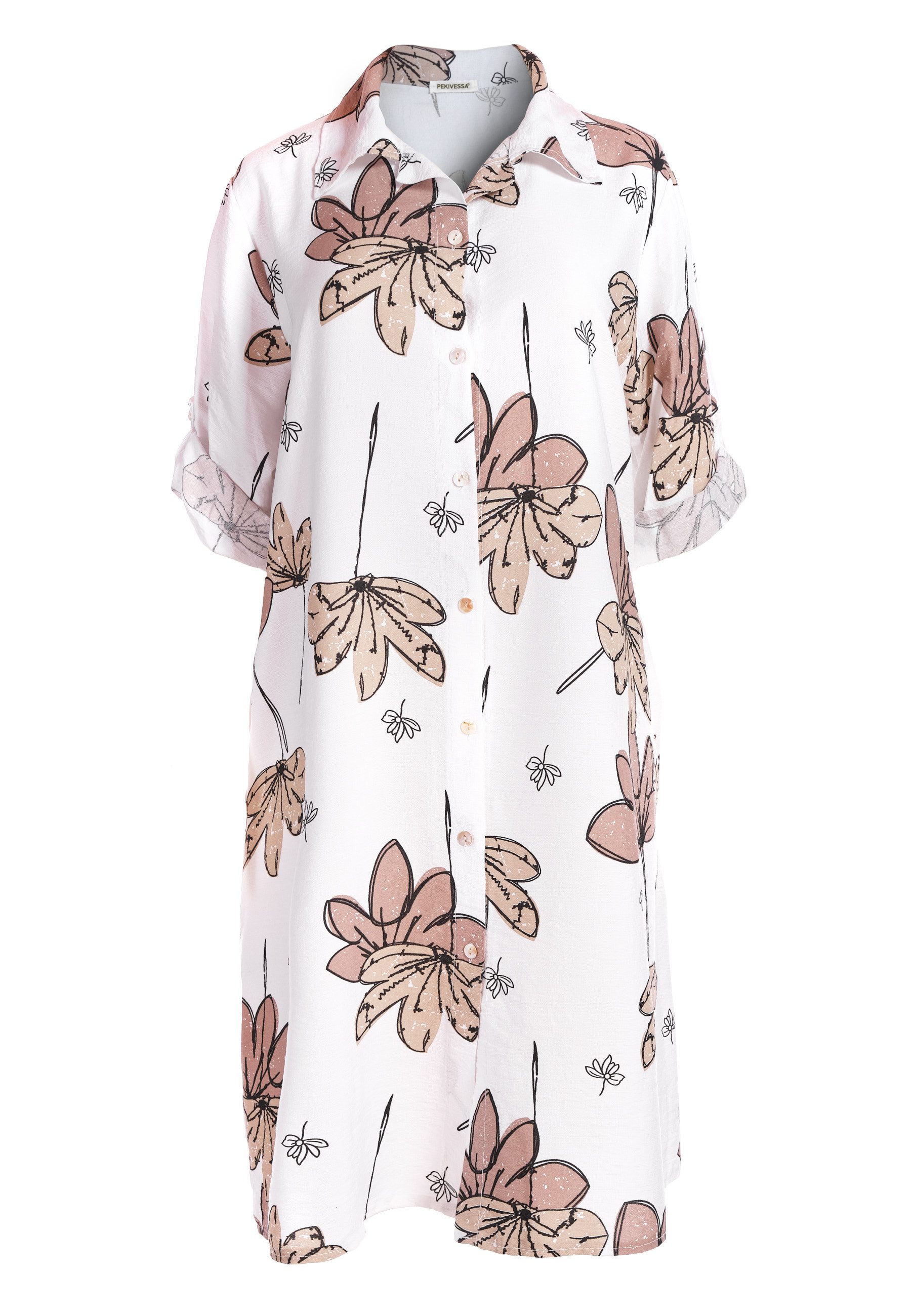 PEKIVESSA Sommerkleid Hemdblusenkleid mit Turn-Up-Ärmel Legerer günstig online kaufen