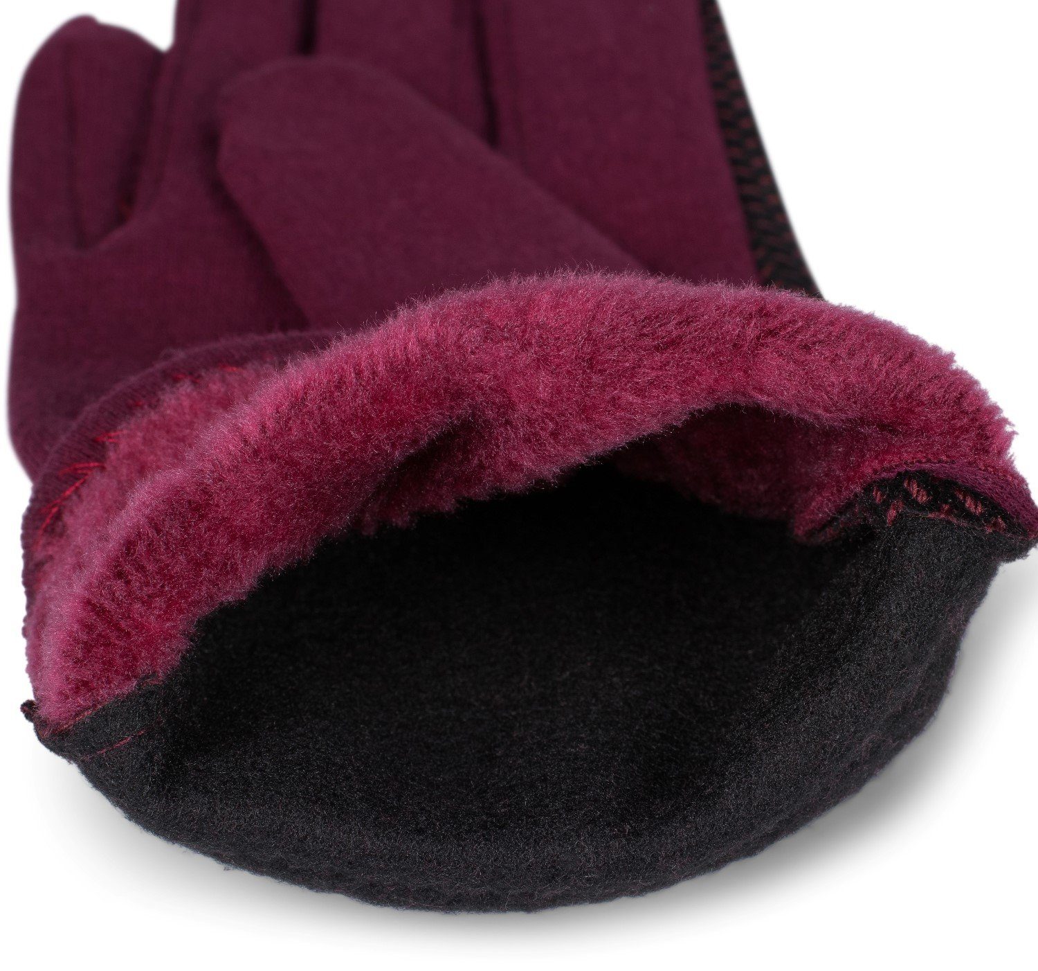 styleBREAKER Baumwollhandschuhe Bordeaux-Rot weichem Riffel Muster mit Handschuhe Touchscreen