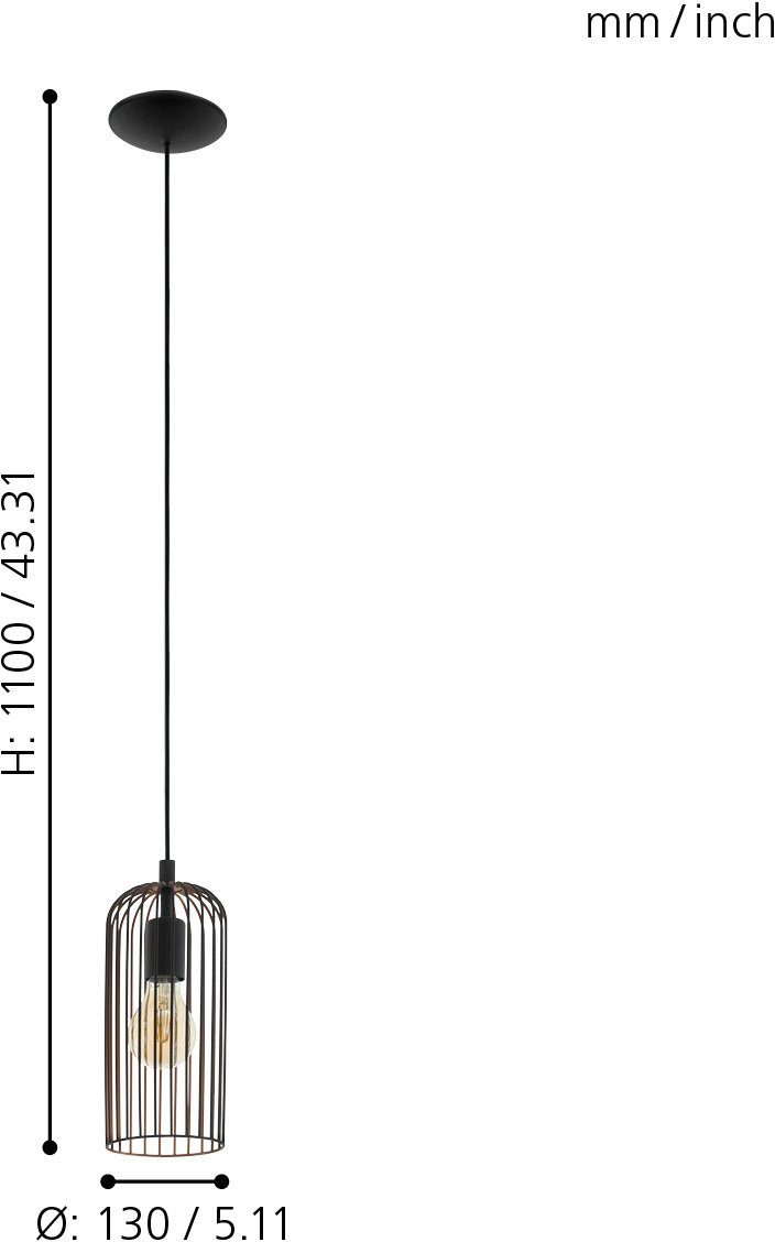 EGLO Hängeleuchte ROCCAMERA Pendellampe, Stahl, Retro, Wohnzimmerlampe, Hängelampe, ohne Leuchtmittel, Vintage, Pendelleuchte, H110 x Ø13, schwarz, kupfer, 1X60W exkl.
