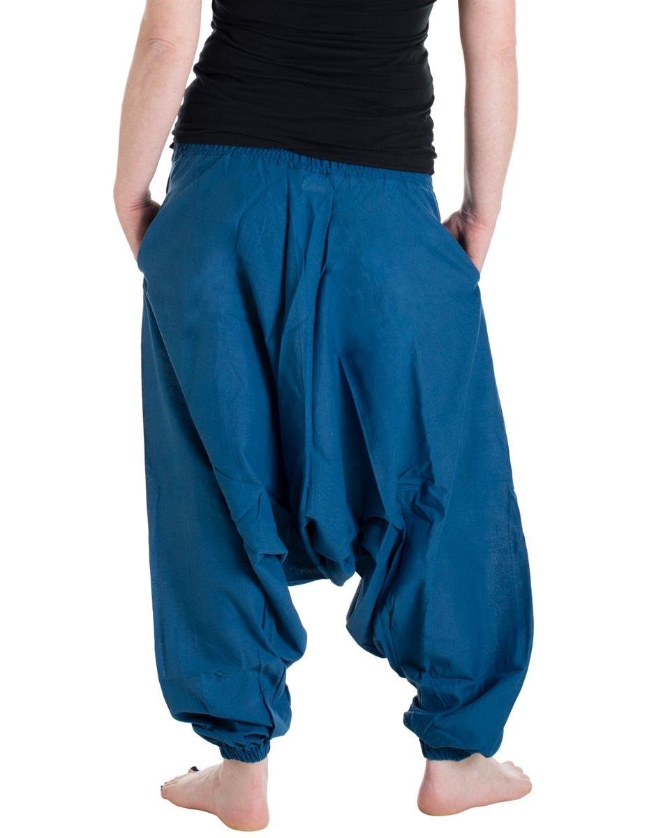 Vishes Haremshose Unisex Haremshose Orientalisch, 34-46 Hippie Einfarbig Blau Style Yoga, Einheitsgröße Festival