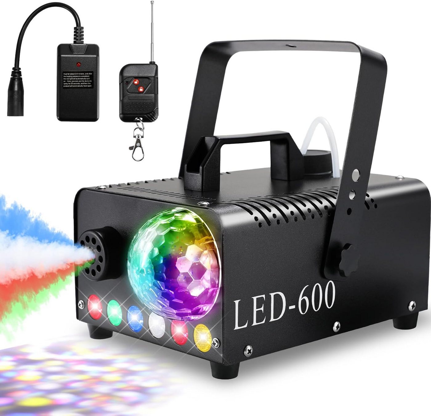 TLGREEN Discolicht Nebelmaschine Mini, Smoke Machine mit RGB Effekt, LED wechselbar, 600W Smoke Machine, 6 LED RGB Effekt Licht Fog Machine