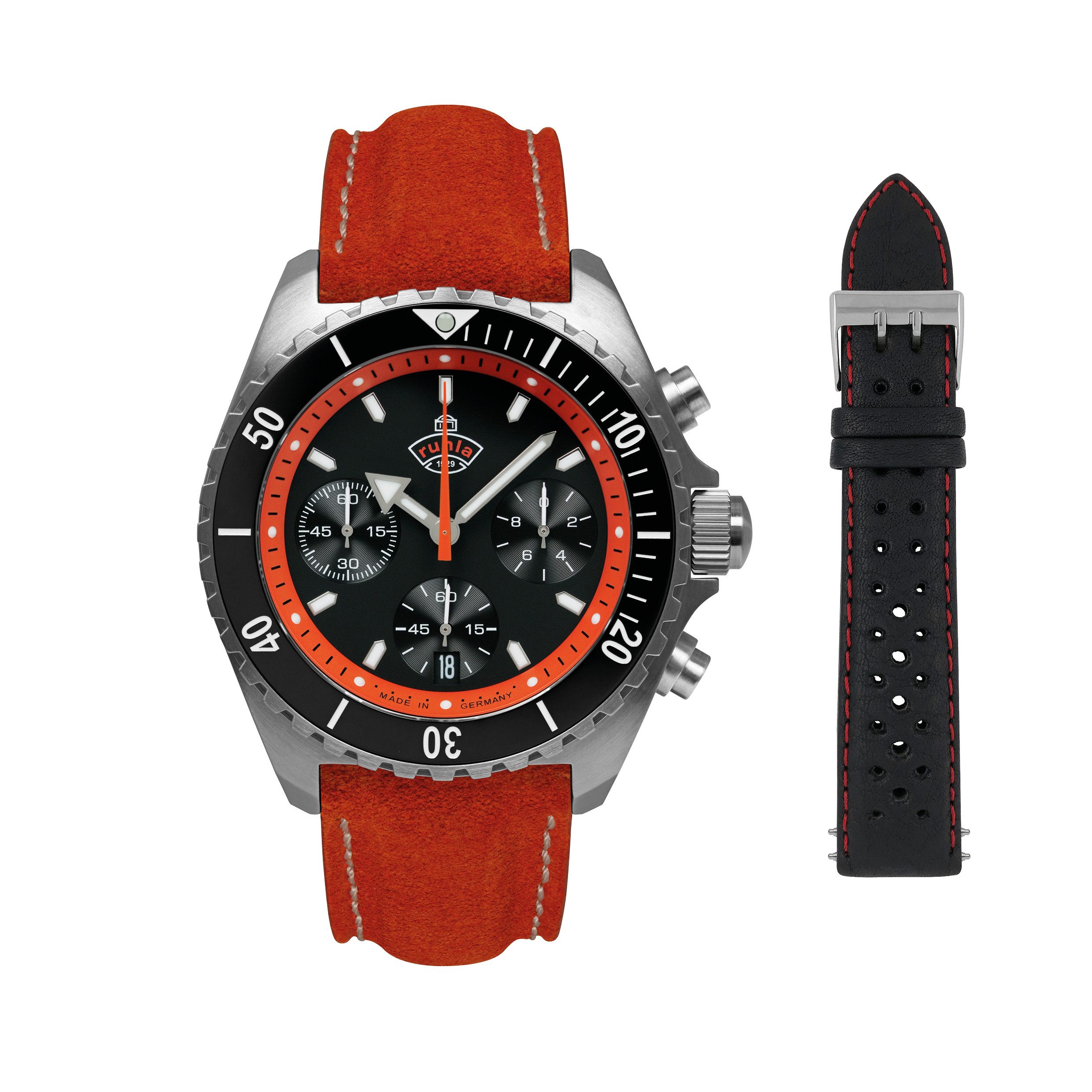 ruhla Chronograph Glasbach Cup 4970-2_SET, (Set, 2-tlg., mit Wechselarmband), Quarzuhr, Armbanduhr, Herrenuhr, Made in Germany