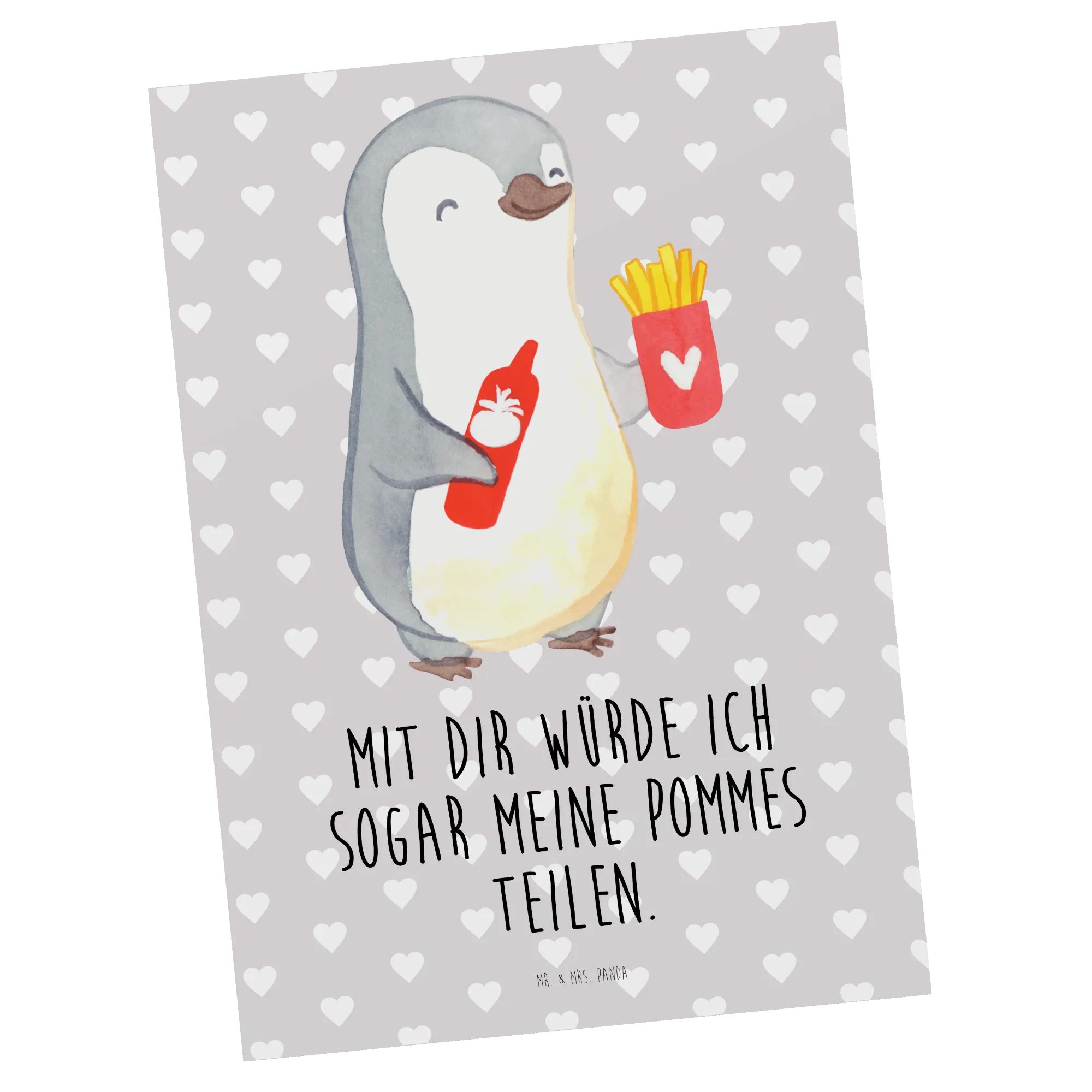 Mr. & Mrs. Panda Postkarte Pinguin Pommes, Postkarte, Grau Pastell, Feier, Freundin, Liebesbewei, Geschenkkarte Karte Ansichtskarten