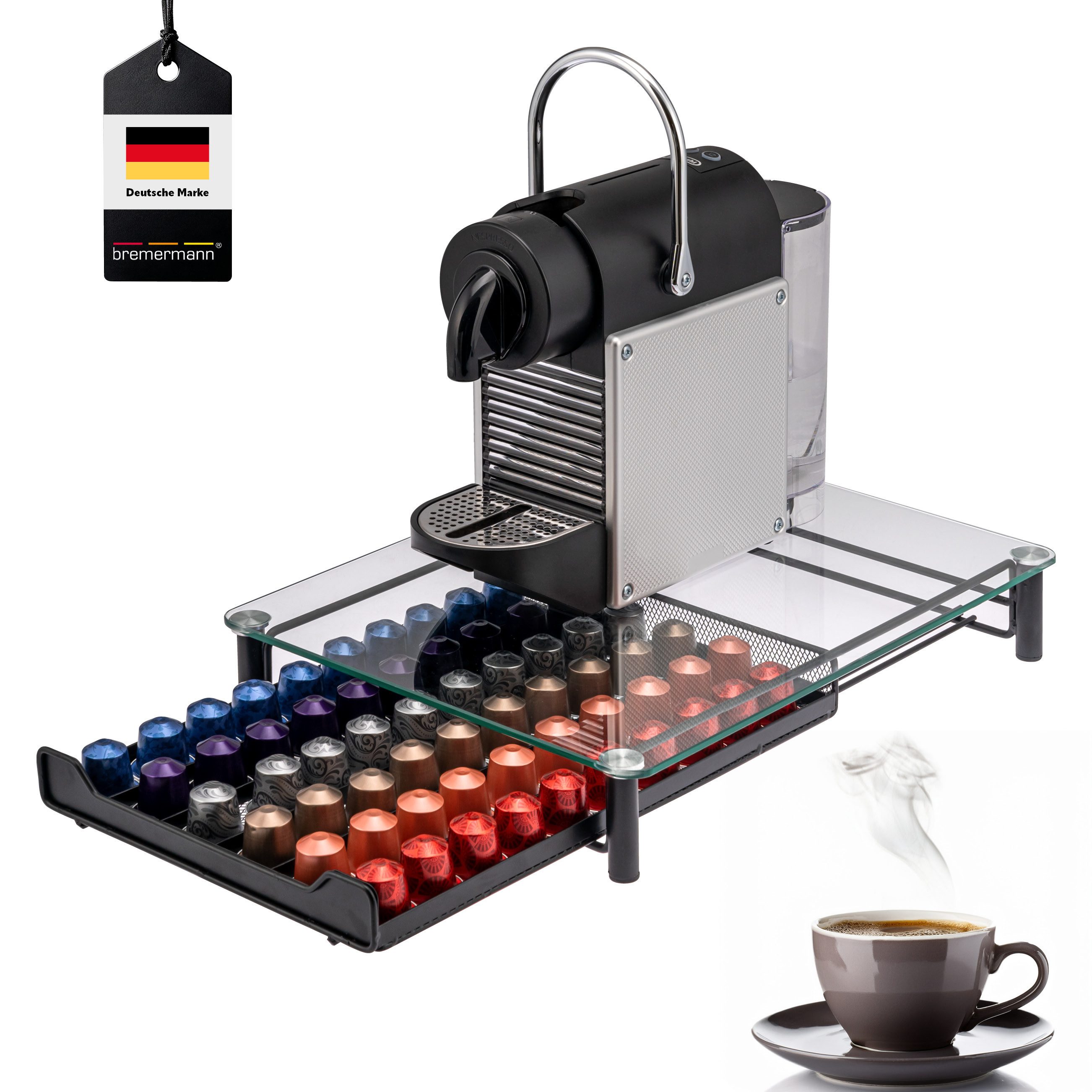 bremermann Kapselspender Kaffeekapselbox, Kapselhalter, transparente Glasplatte 60x Nespresso