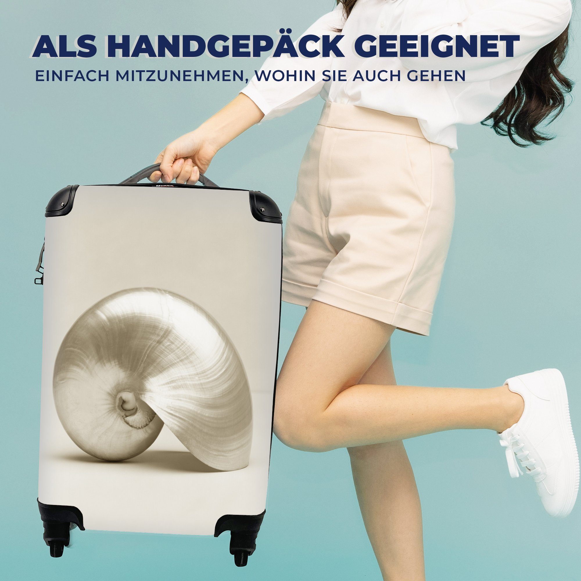 Reisekoffer 4 Reisetasche Ferien, für -Perle rollen, MuchoWow Rollen, Trolley, Handgepäck -Weiß, Handgepäckkoffer mit Muschel