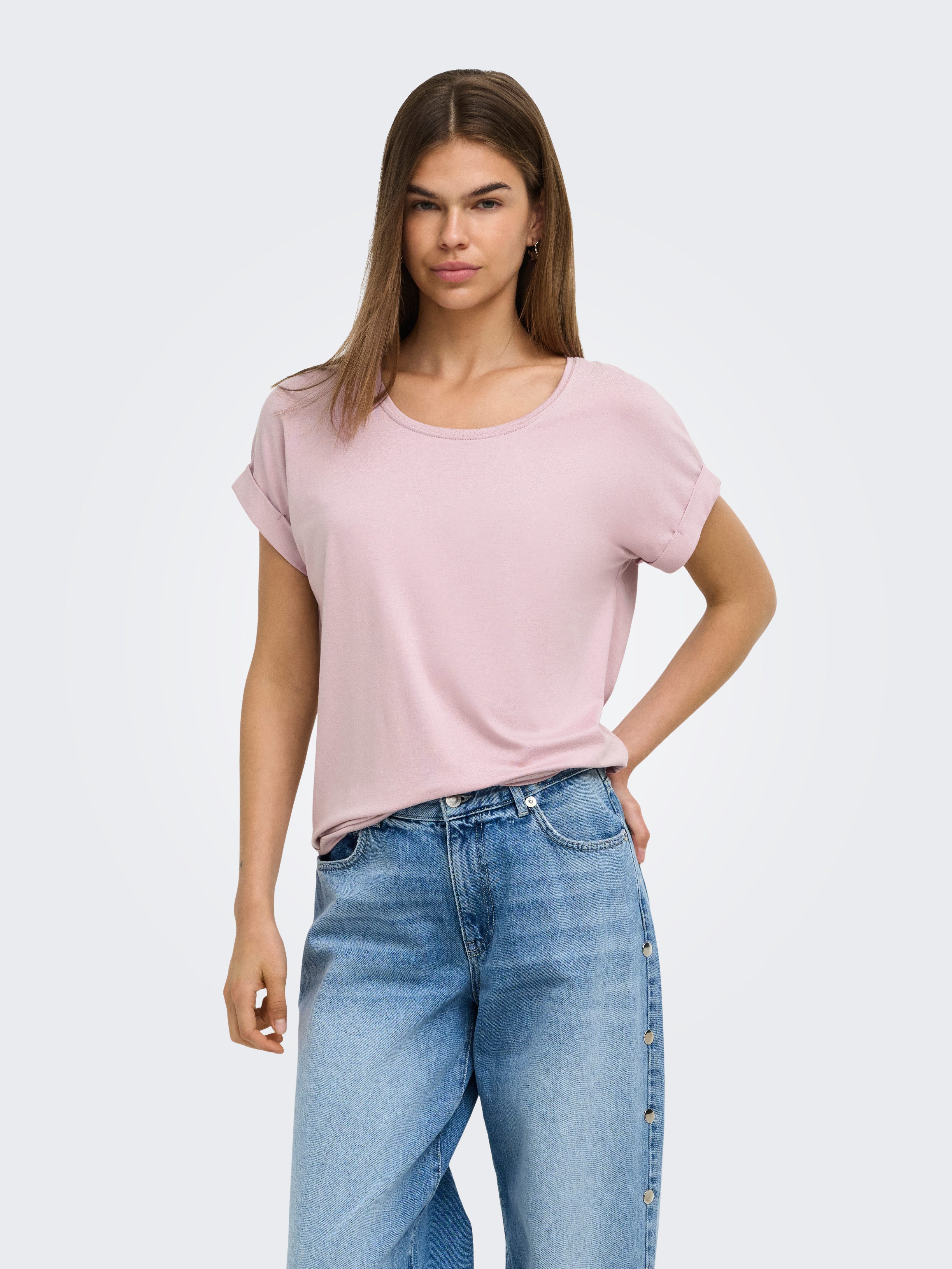 ONLY T-Shirt ONLMOSTER – T-Shirt mit melierter Optik und elastischem Material meliert, casual, lässig geschnitten, Viskosemischung, Rundhals