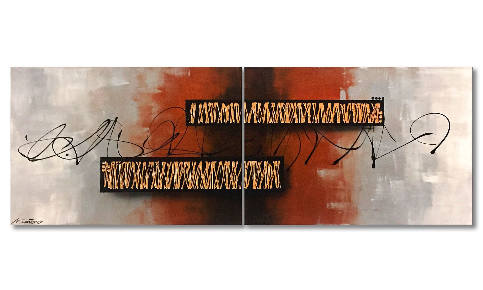 WandbilderXXL Gemälde Bronze Age 200 x 70 cm, Abstraktes Gemälde, handgemaltes Unikat