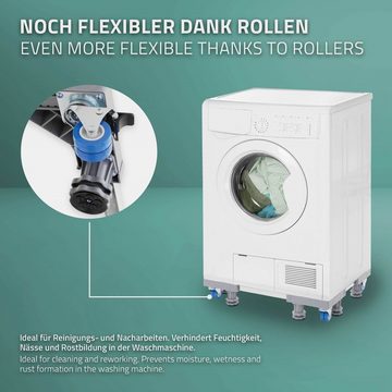 ECD Germany Waschmaschinenuntergestell Waschmaschinenznterschrank Waschmaschinensockel Erhöhung Unterbau, beweglich mit 8 Füßen 4 Räder verstellbar Breite 43-66cm Höhe 10-13cm