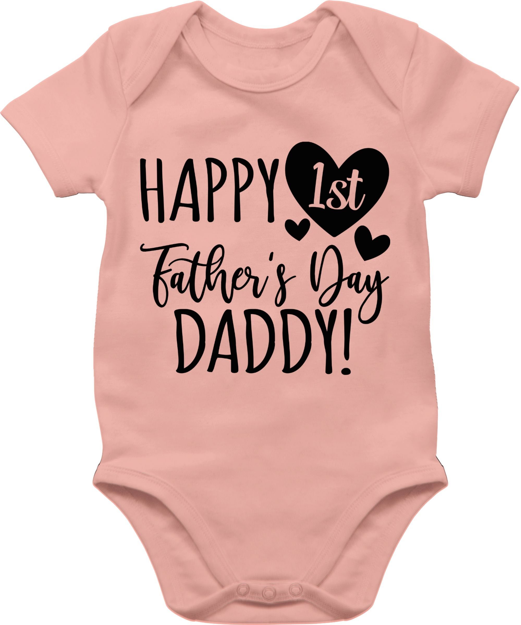 Shirtracer Shirtbody Happy 1st Father's Day Daddy! - schwarz Geschenk Vatertag Baby 1 Babyrosa