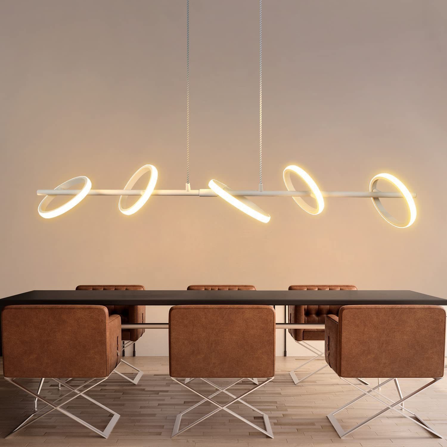 ZMH LED Pendelleuchte Moderner 5-Ring drehbarer und abnehmbarer Lampenring höhenverstellbar, LED fest integriert, Warme Farbe, Metall, nicht dimmbar, für Esszimmer, Wohnzimmer und Küche