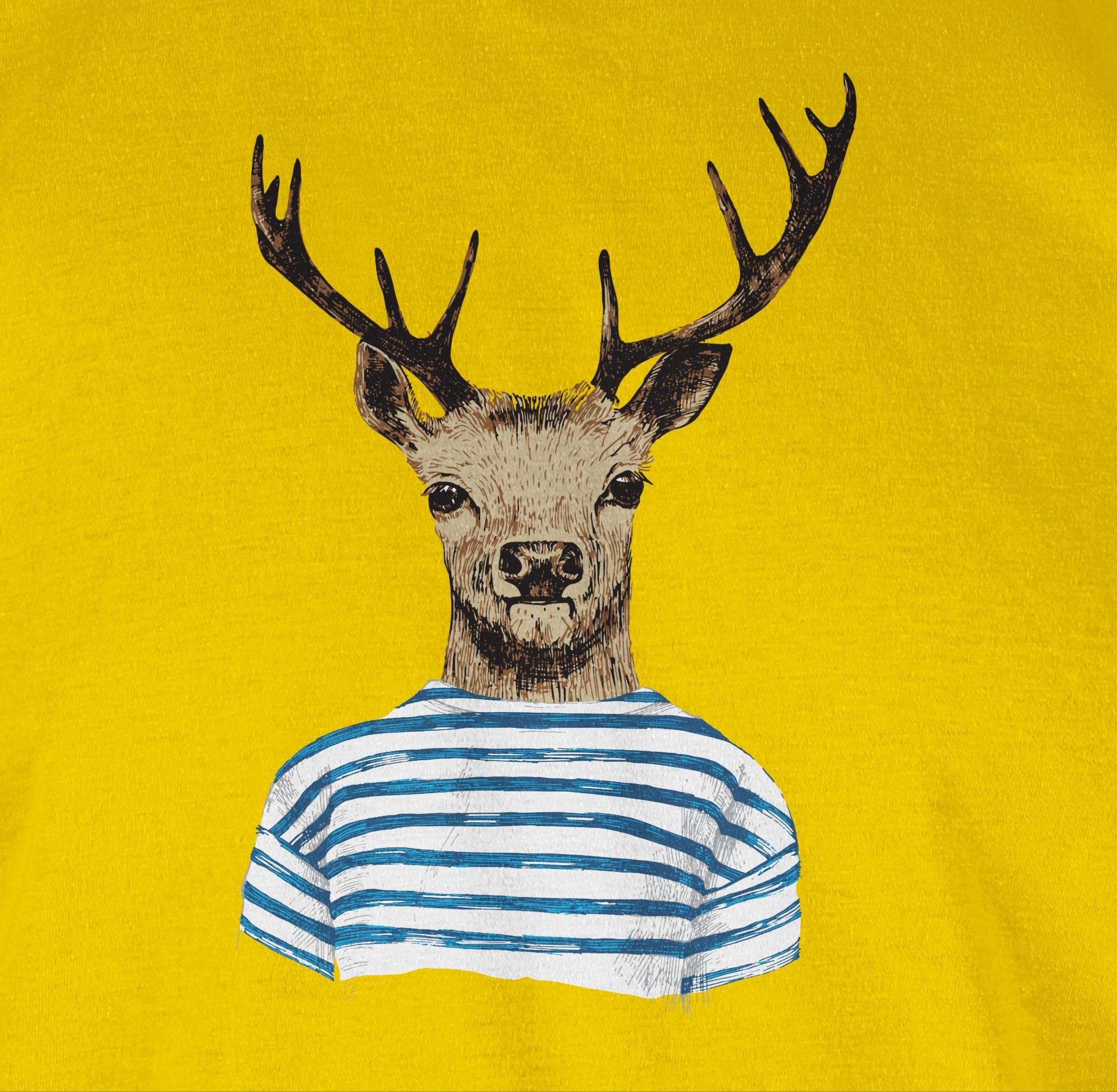 für gestreiftem Oktoberfest Shirt Herren Mode Shirtracer mit Hirsch 03 T-Shirt Gelb