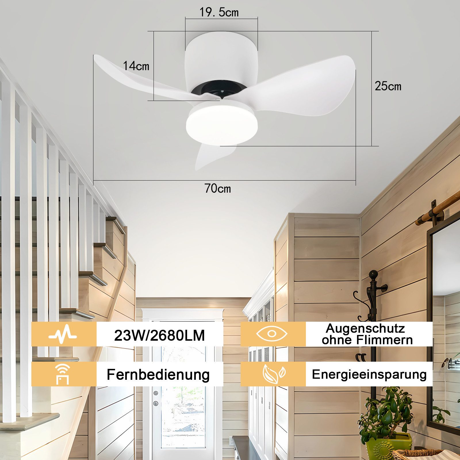 ZMH Deckenventilator mit Beleuchtung Leise 70CM günstig online kaufen