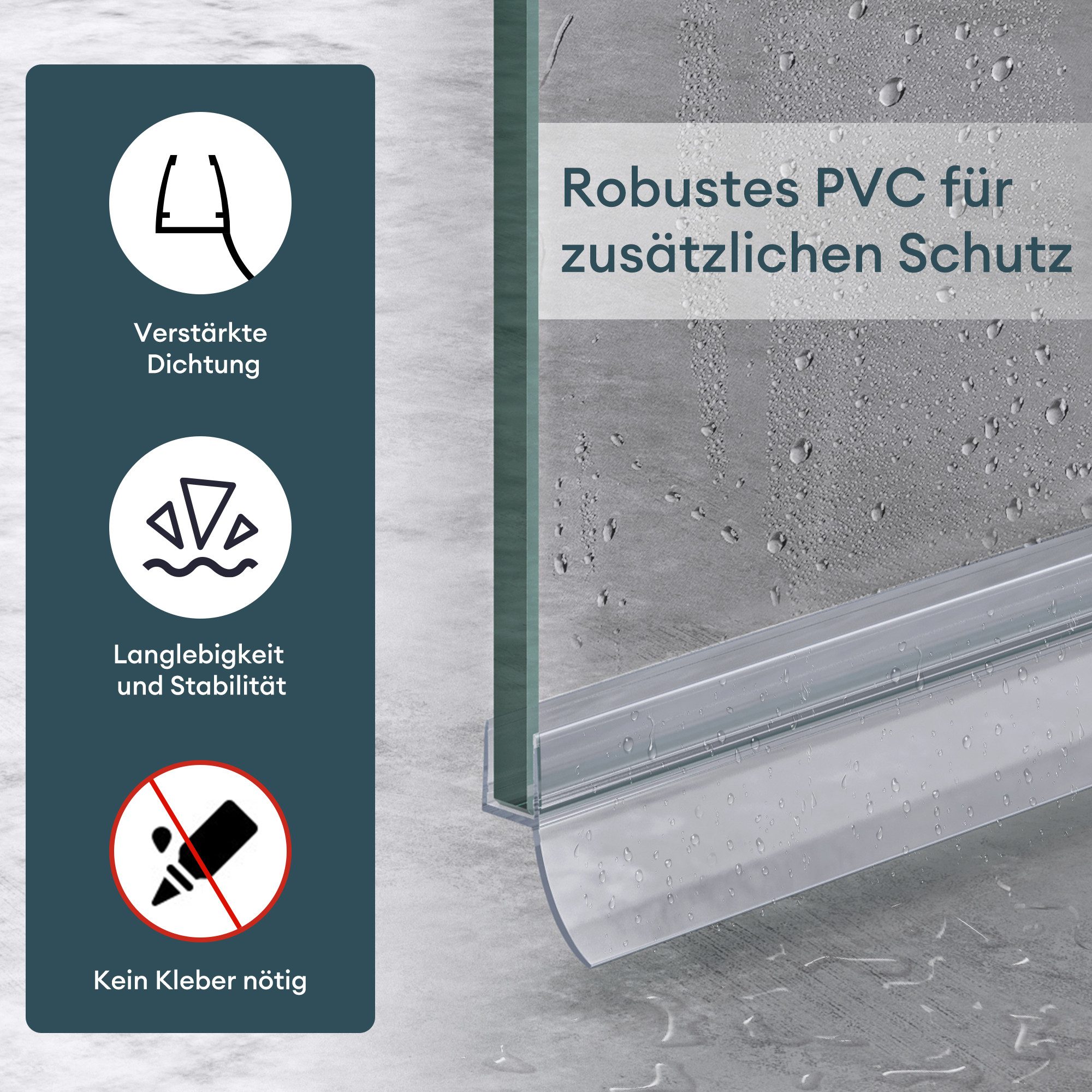 Mai & Mai Duschdichtung Duschtürdichtung Ersatzdichtung aus PVC für 8mm Glasstärke, L: 195 cm, Schimmelresistent, einfache Montage