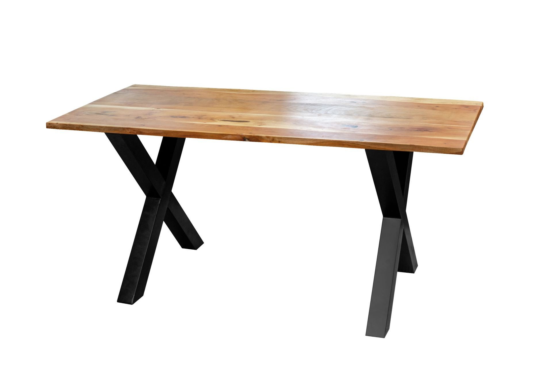 SAM® Esstisch Pisa, massives Akazienholz, gerade Kante, X-Gestell Metall schwarz