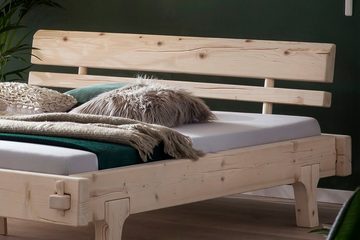 SalesFever Holzbett, aus Massivholz Fichte, Balkenbett in uriger Optik, im Landhaus Stil