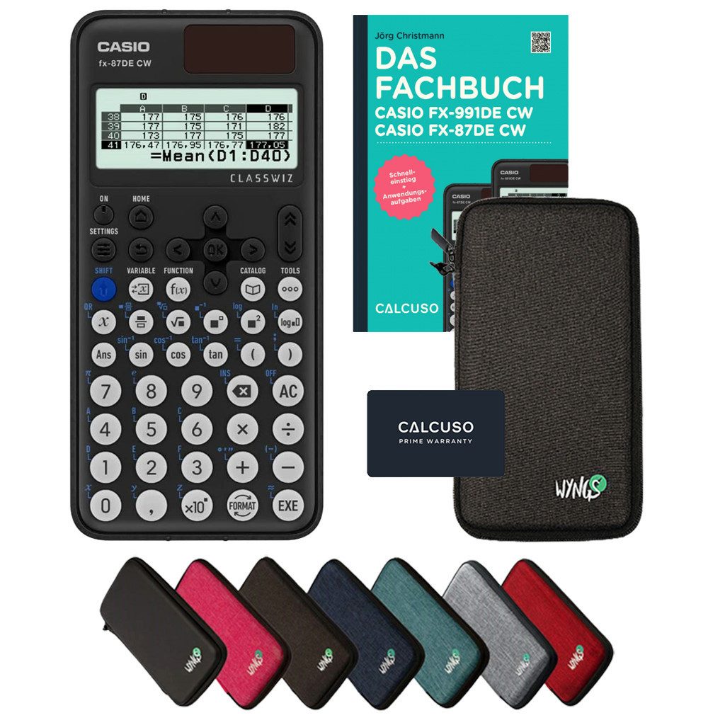 CASIO fx-87DE CW inkl. Schutztasche Dunkelgrau & Fachbuch (160 Seiten,DINA5)