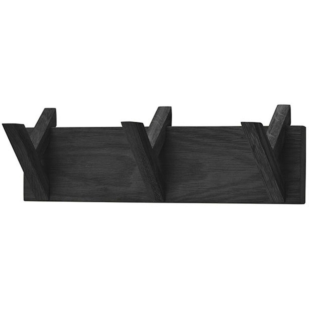möbelando Garderobenleiste BANTRY, 3 Haken, Eiche massiv, schwarz mit Maserung - 40x13x12cm (BxHxT)