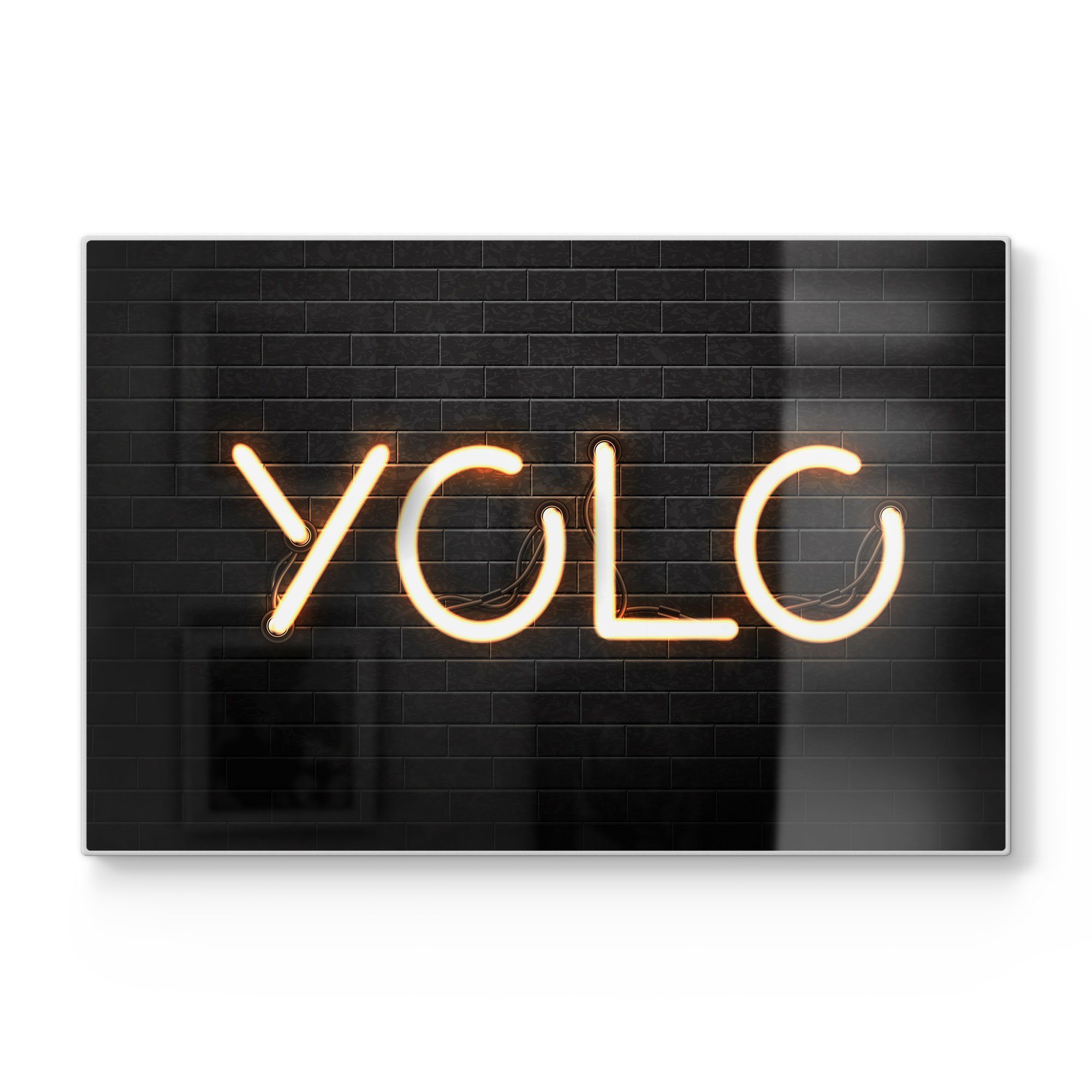 DEQORI Schneidebrett 'Leuchtbuchstaben YOLO', Glas, Platte Frühstücksbrett Schneideplatte | Schneidebretter