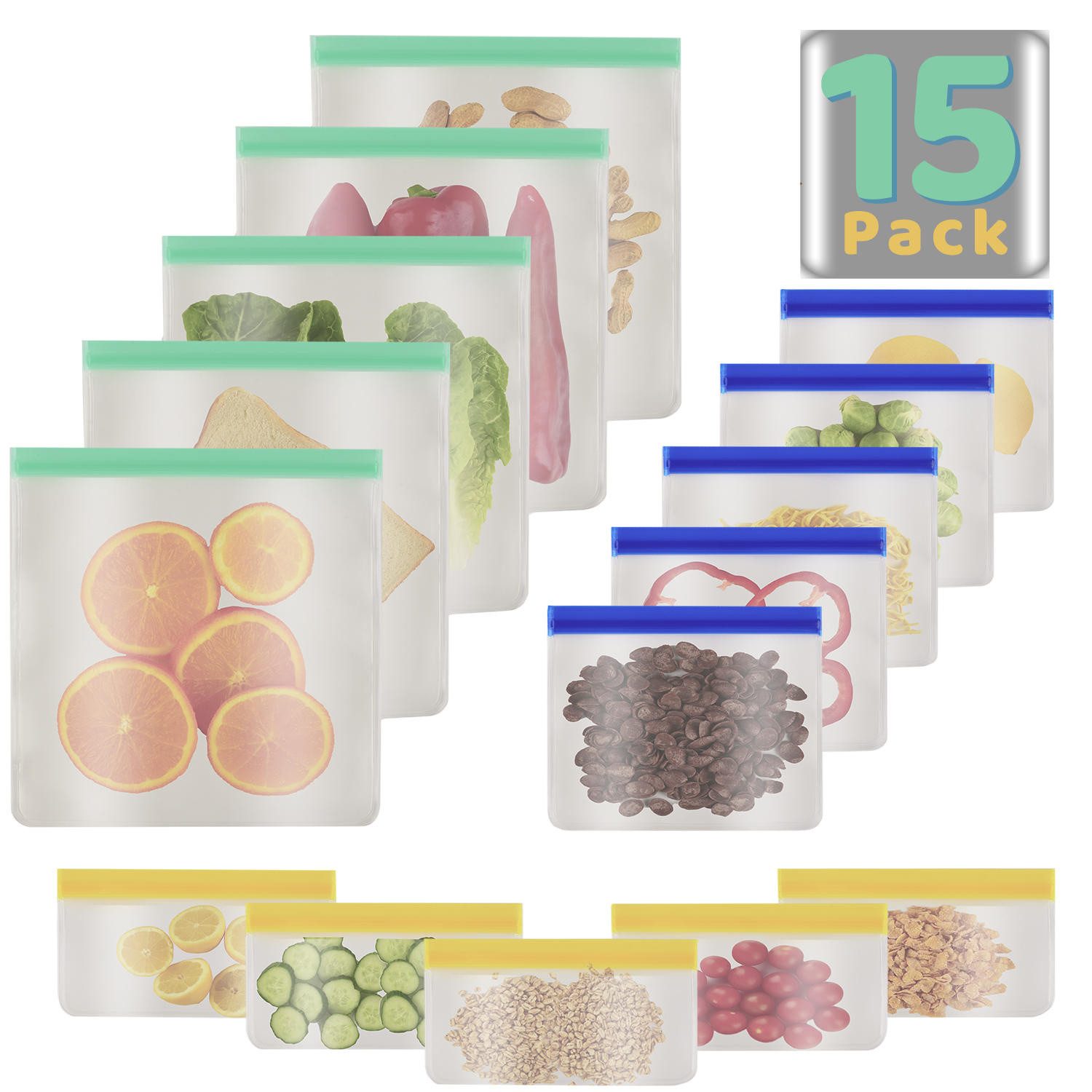 Dimono Gemüsebeutel DIMONO Silikon Vorratsbeutel 3er Set – Wiederverwendbare Beutel, Silikon in Lebensmittelqualität, (Launch Bag, 15-tlg), Lebensmittel- und Gefrierbeutel