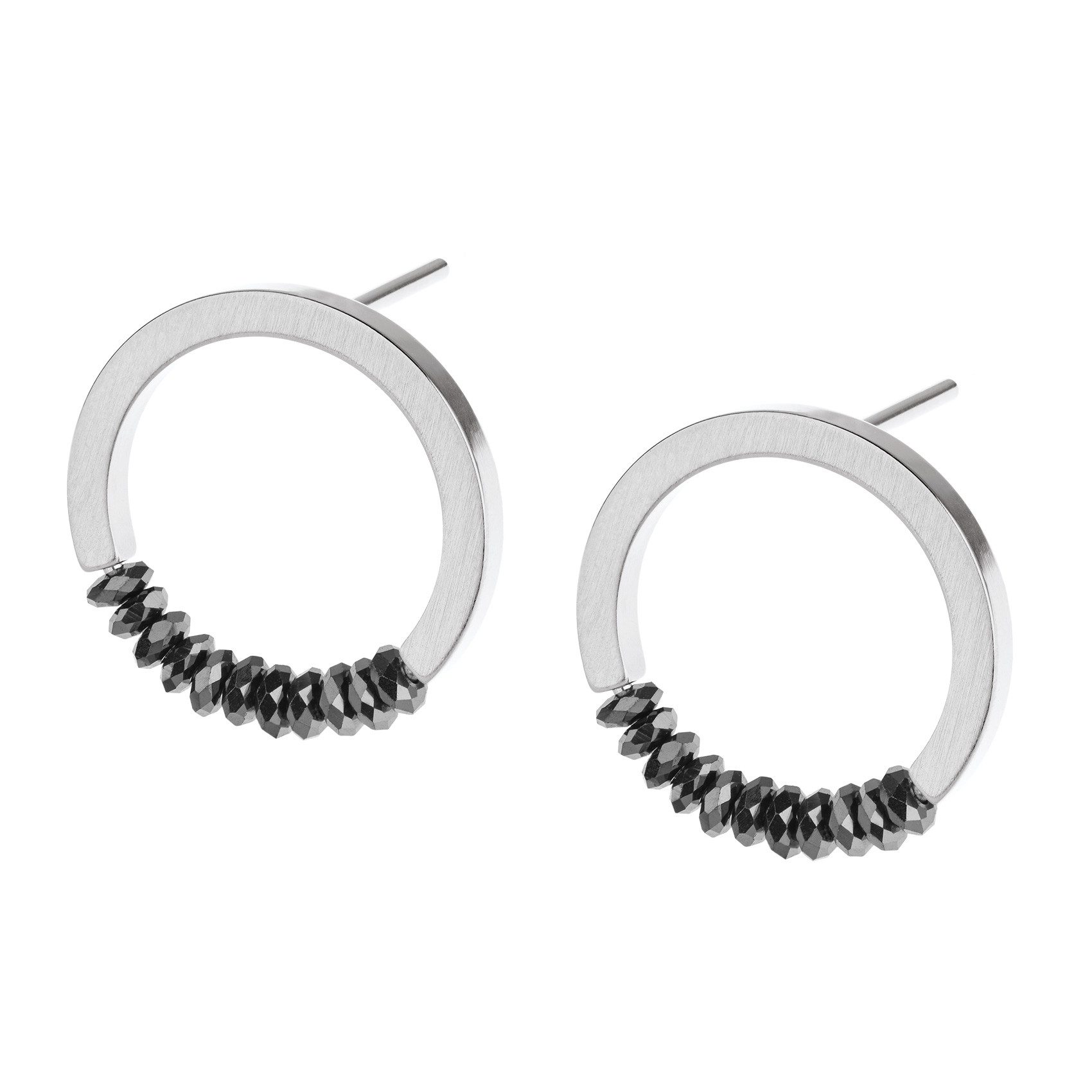 Ernstes Design Paar Ohrstecker Edelstahl mit schwarzem Hämatit Ø 14 mm