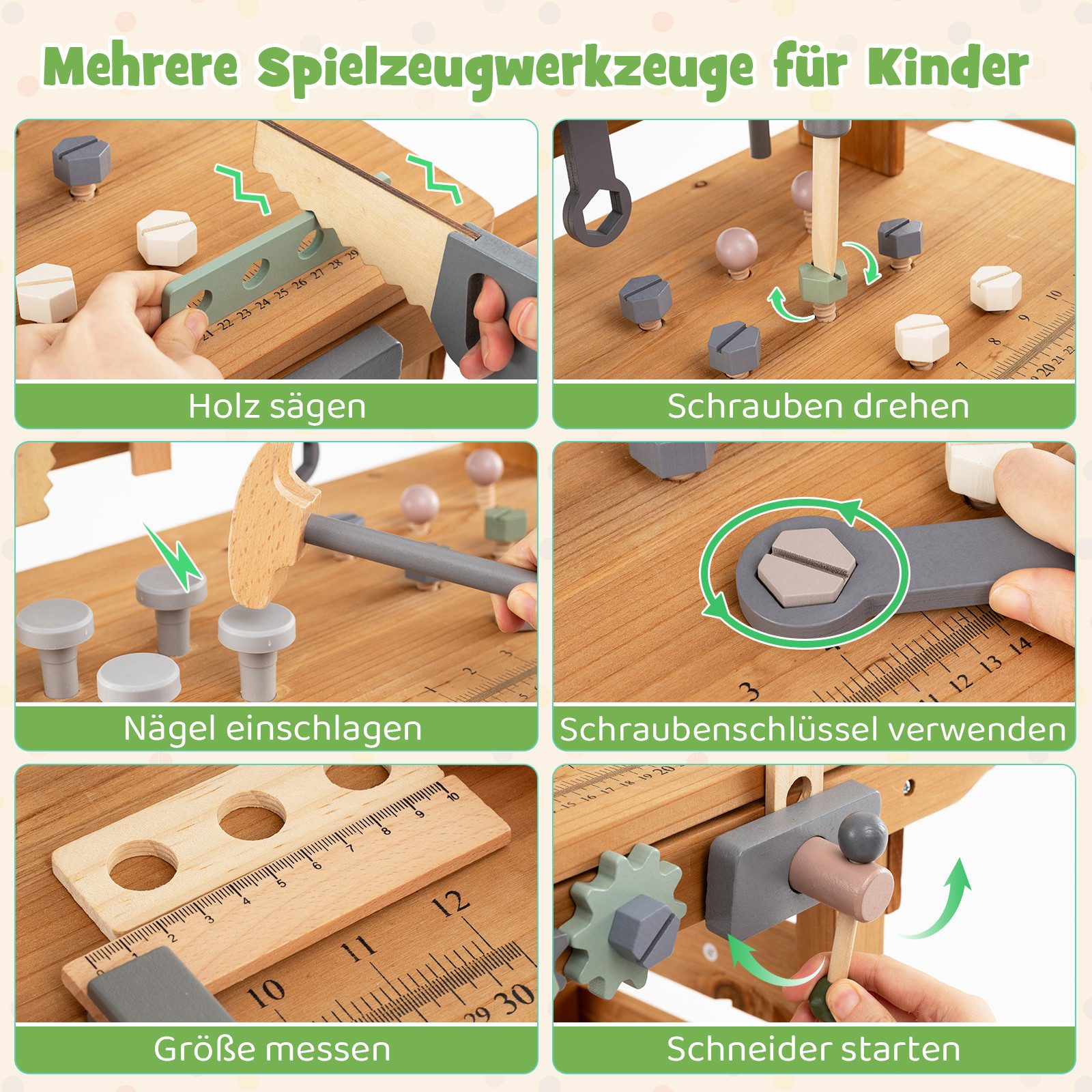 COSTWAY Spielwerkbank, 2-in-1 Kinderwagen mit realistischen Werkzeugen & Zubehör