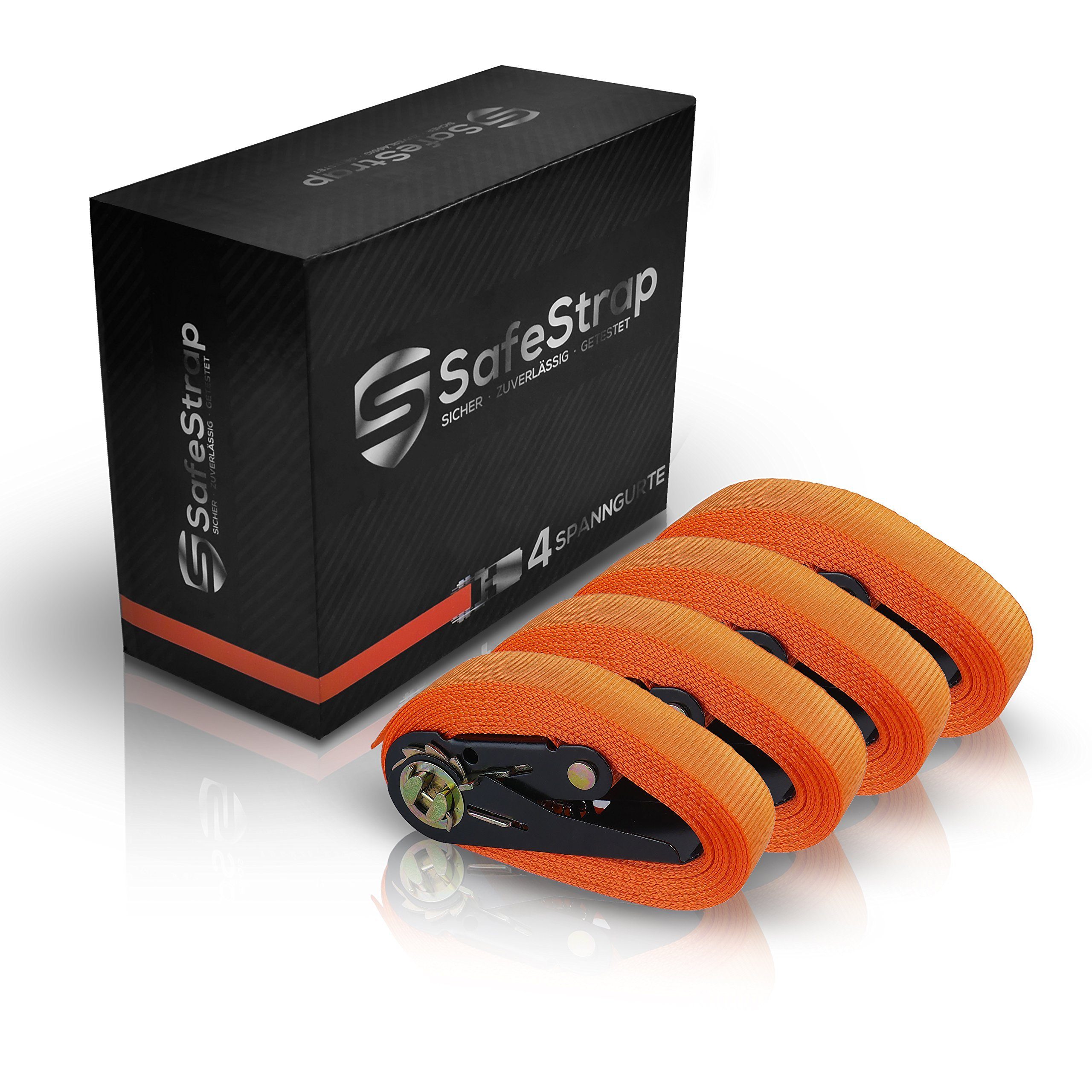 Safestrap Spanngurt Spanngurte 4M mit - Enorm Ratsche 1600kg Orange robust Kapazität