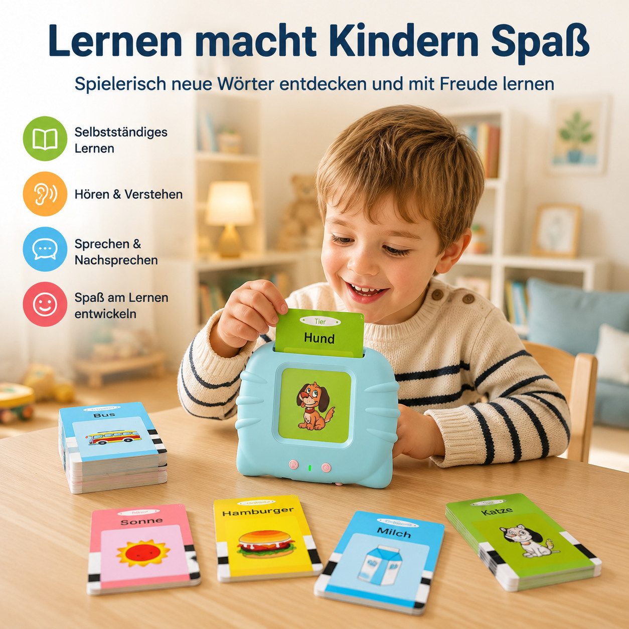 Fyrove Lernspielzeug Sprechende Lernkarten Kinder Deutsch Englisch mit 224 Wörtern (12 Themen,Sprachlernspiele,Flash Karten), 112 Blätter,Interaktives Sprachler – Bild 5 von 5
