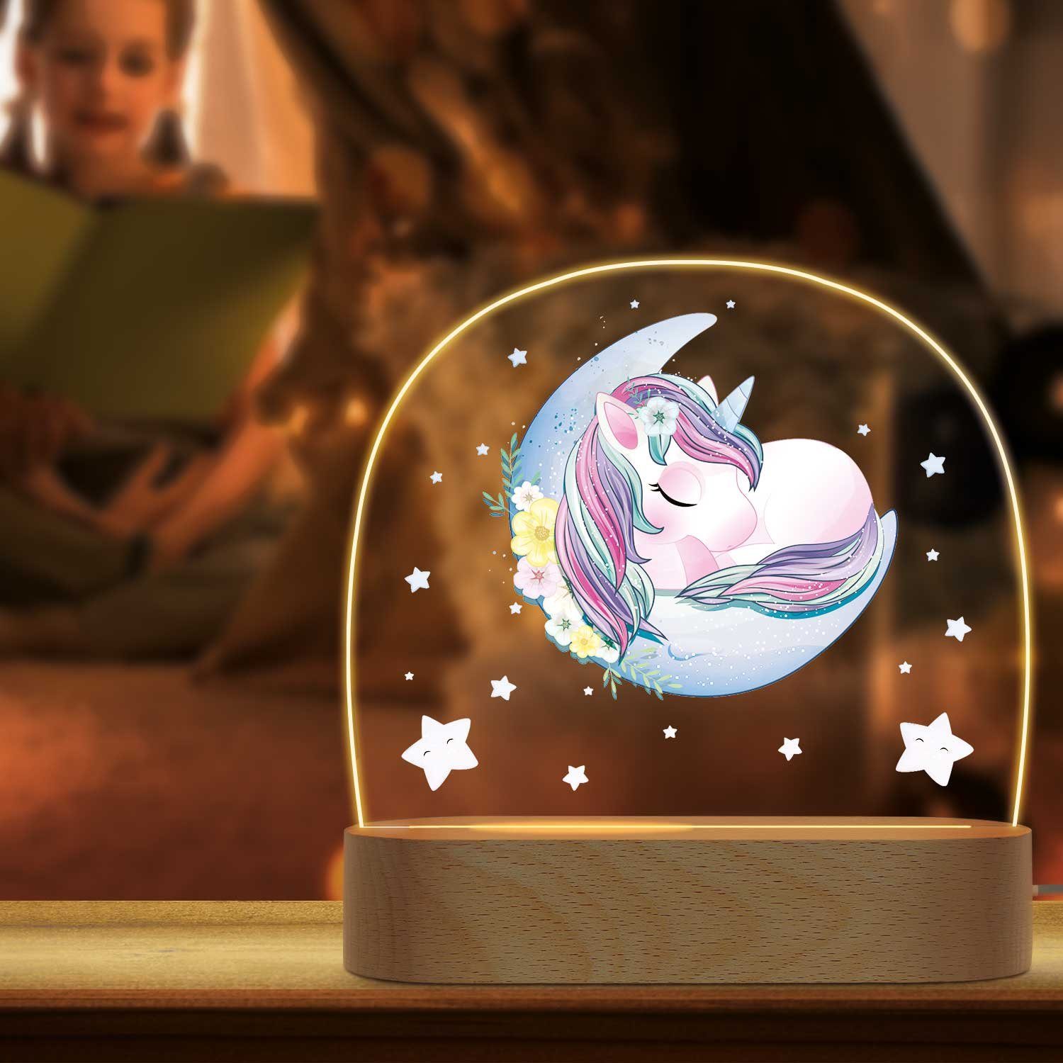 GRAVURZEILE LED Nachtlicht für Kinder, Beruhigend und Energiesparend - Mond Design - Einhorn, LED, 3 Lichtmodi: Warm- Kalt- und Mischweiß, Geschenk für Kinder & Baby