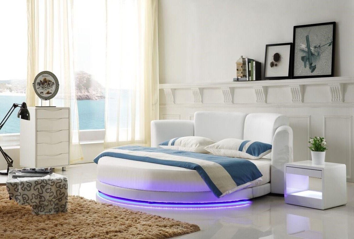 Xlmoebel Rundbett Designer Bett 200x200 Ehebett Doppelbett mit LED Beleuchtung (1-tlg), Made in Europa