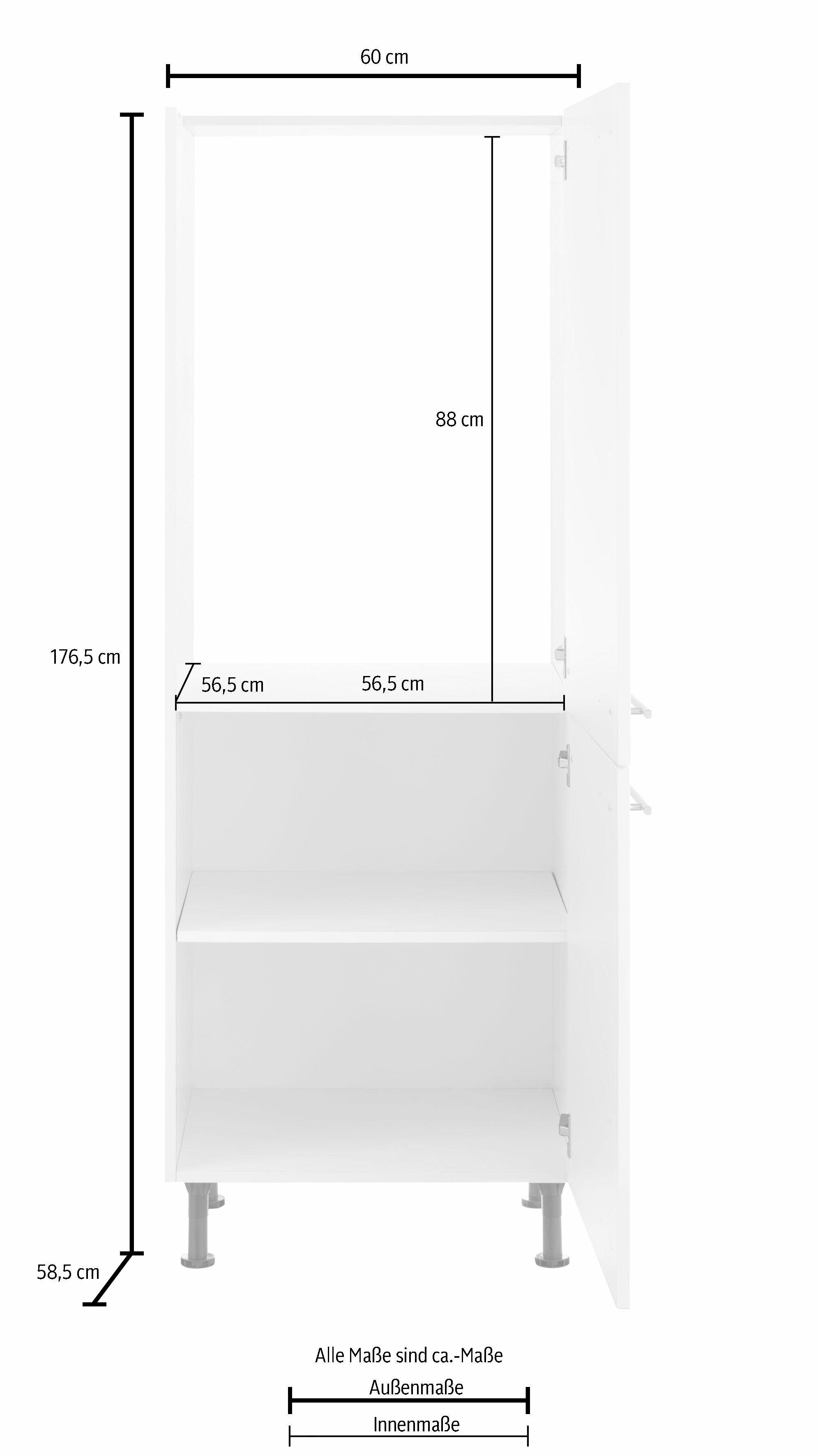 OPTIFIT Kühlumbauschrank Bern 60 hoch, höhenverstellbare cm 88 176 basaltgrau basaltgrau/basaltgrau cm Nischenmaß breit, Stellfüße, 