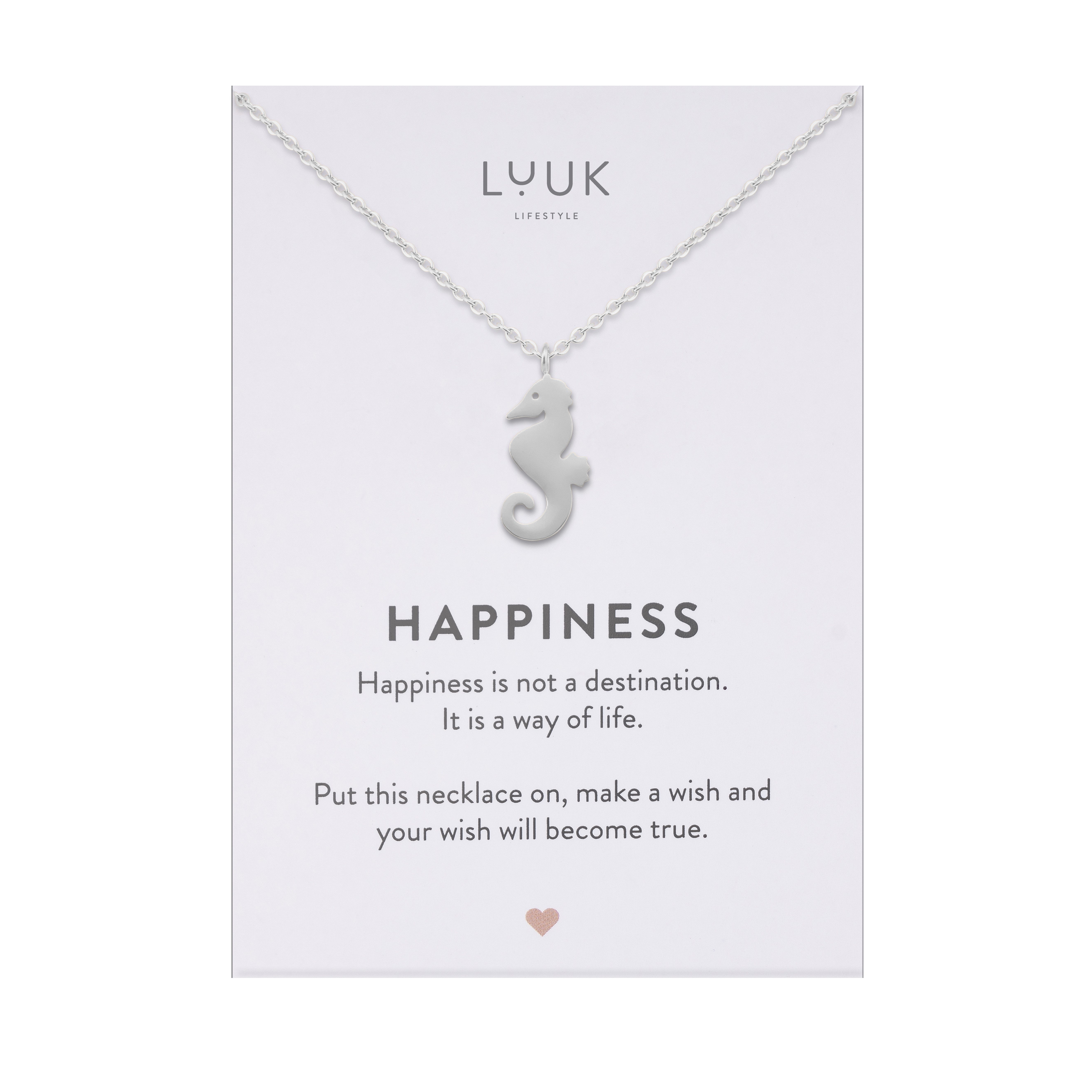 LUUK LIFESTYLE Kette mit Anhänger Seepferdchen, mit HAPPINESS Spruchkarte, persönliches Geschenk