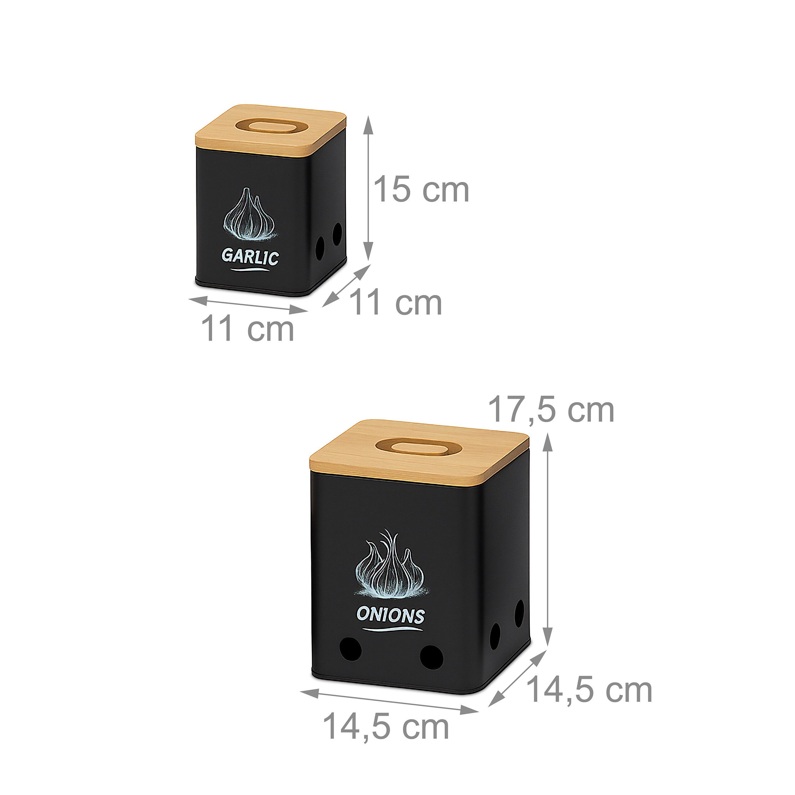 relaxdays Vorratsdose Kartoffel Aufbewahrungsbox 3er Set, Eisen, (3-tlg), schwarz – Bild 4 von 5