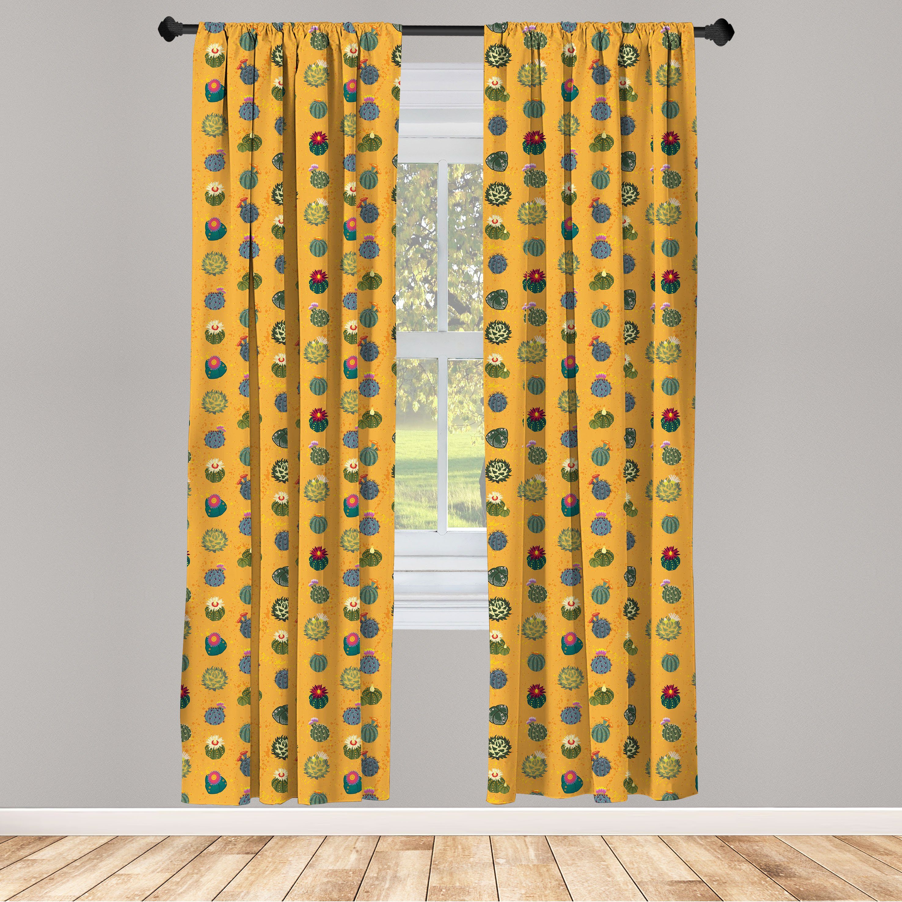 Gardine Vorhang für Wohnzimmer Schlafzimmer Dekor, Abakuhaus, Microfaser, Saftig Exotische Blumen Kaktus Kunst
