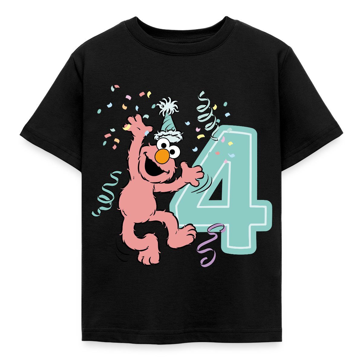T-Shirt Sesamstraße Geburtstagdesign Mit Elmo Vier Jahre Kinder T-Shirt