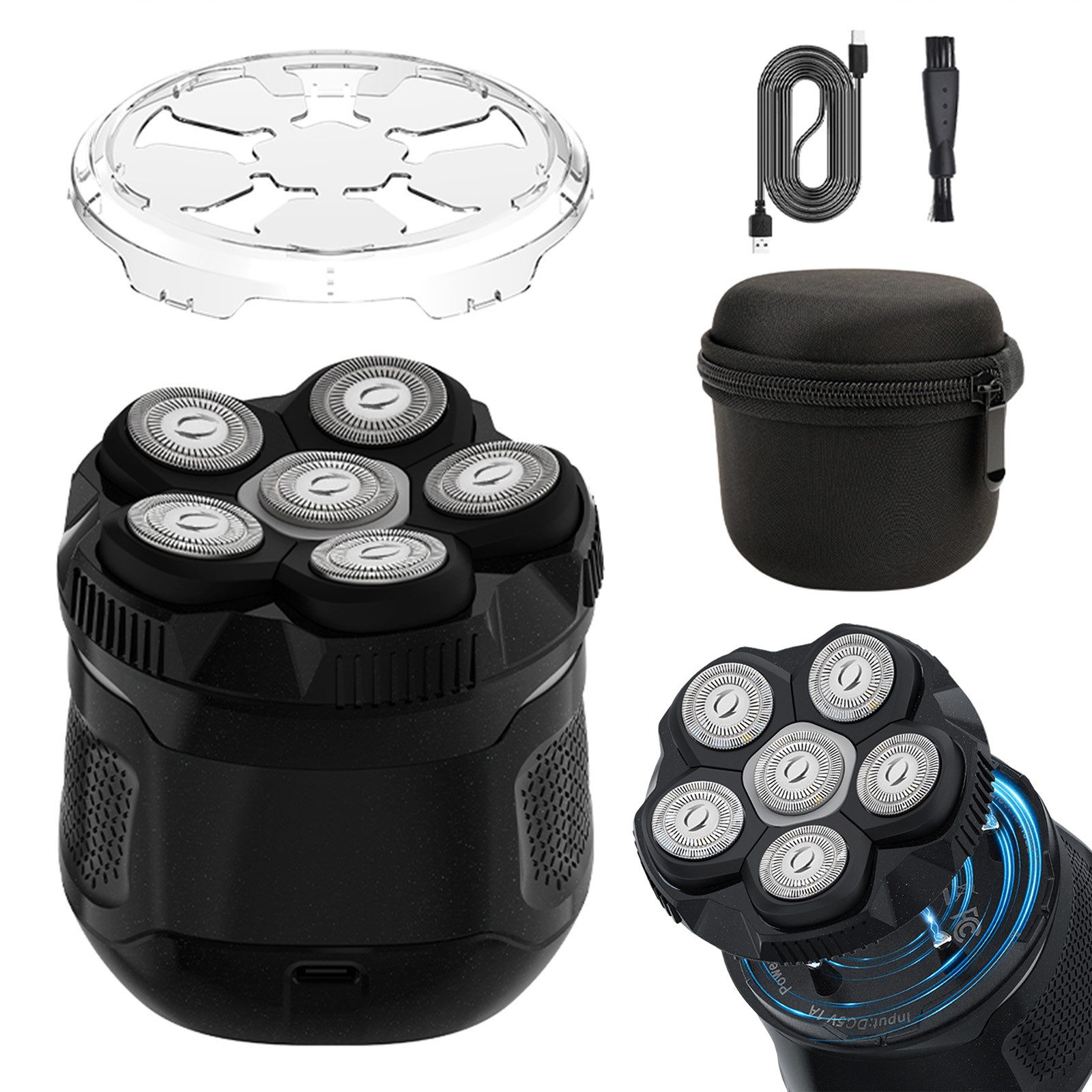 OKWISH Электробритва Herren 6D Reiserasierer Barttrimmer IPX6 Wasserdicht, mit magnetisch abnehmbarem Scherkopf, Aufsätze: 4, Präzisionstrimmer, IPX6 wasserdicht Nass- & Trockenrasur USB Schnellladung, für Gesicht Kopf Bartpflege
