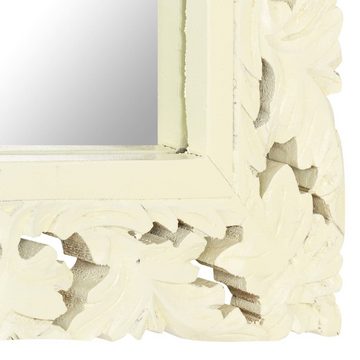 furnicato Wandspiegel Spiegel Handgeschnitzt Weiß 110x50 cm Massivholz Mango