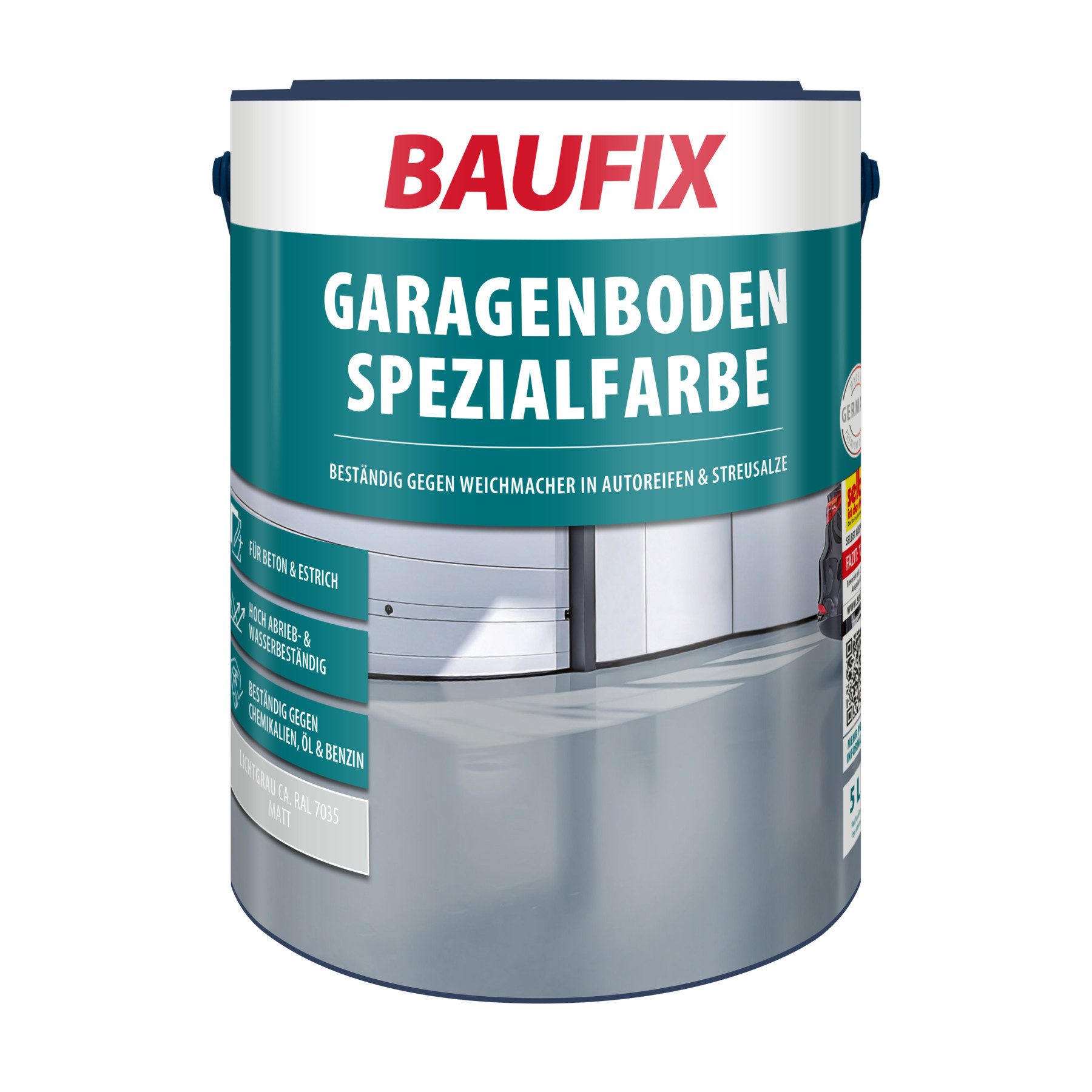 Baufix Bodenversiegelung Garagenboden Spezialfarbe matt, 5 Liter für ca. 30 m², Schutzanstrich für Beton & Estrich, abrieb- und wetterbeständig