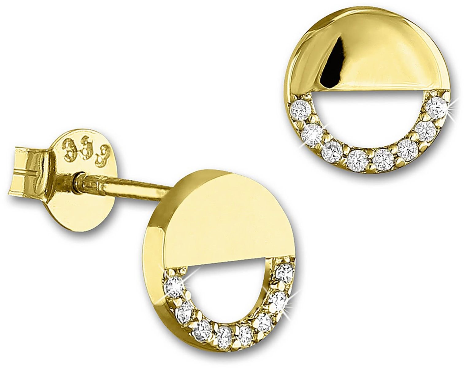 GoldDream Paar Ohrstecker GoldDream 333 GelbGold Ohrringe Zirkonia (Ohrstecker), Damen Ohrstecker Rund aus 333 Gelbgold - 8 Karat, Farbe: gold, weiß